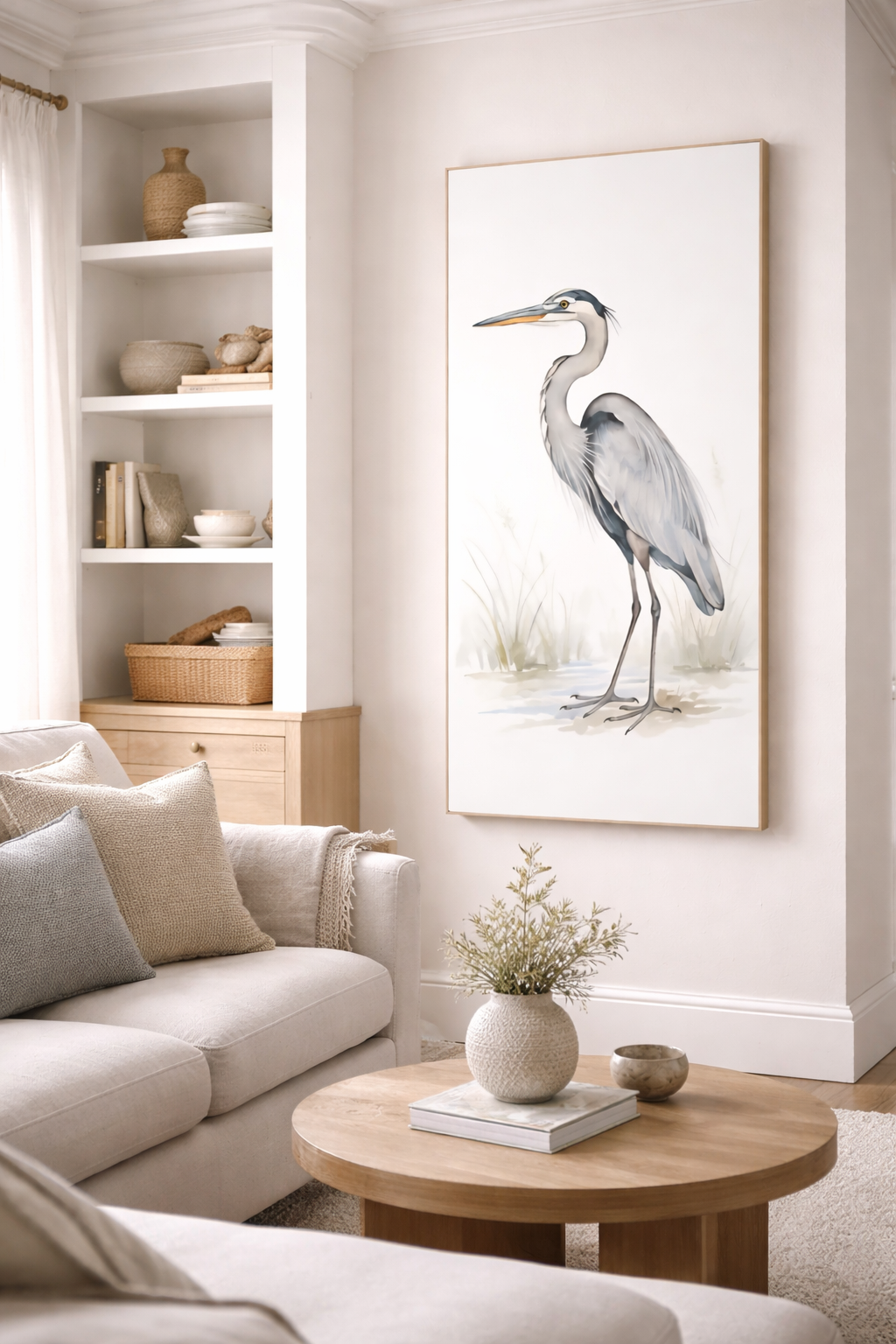 Vertical Coastal Bird Wall Art for Narrow Spaces