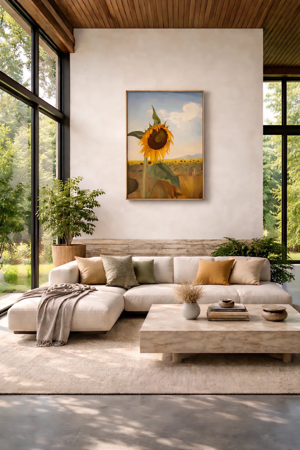 Digital Sunflower Art Print in Living Room