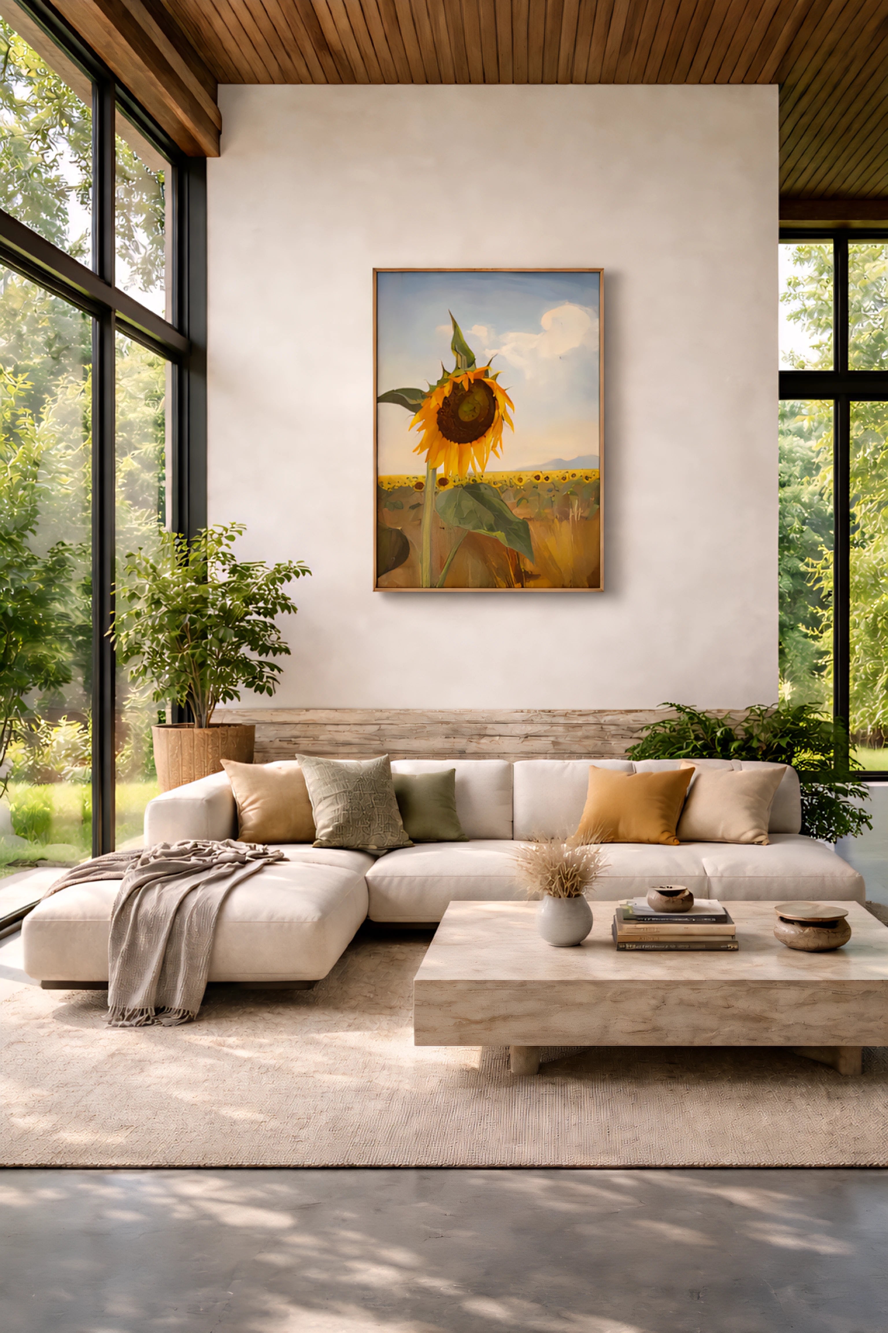 Digital Sunflower Art Print in Living Room
