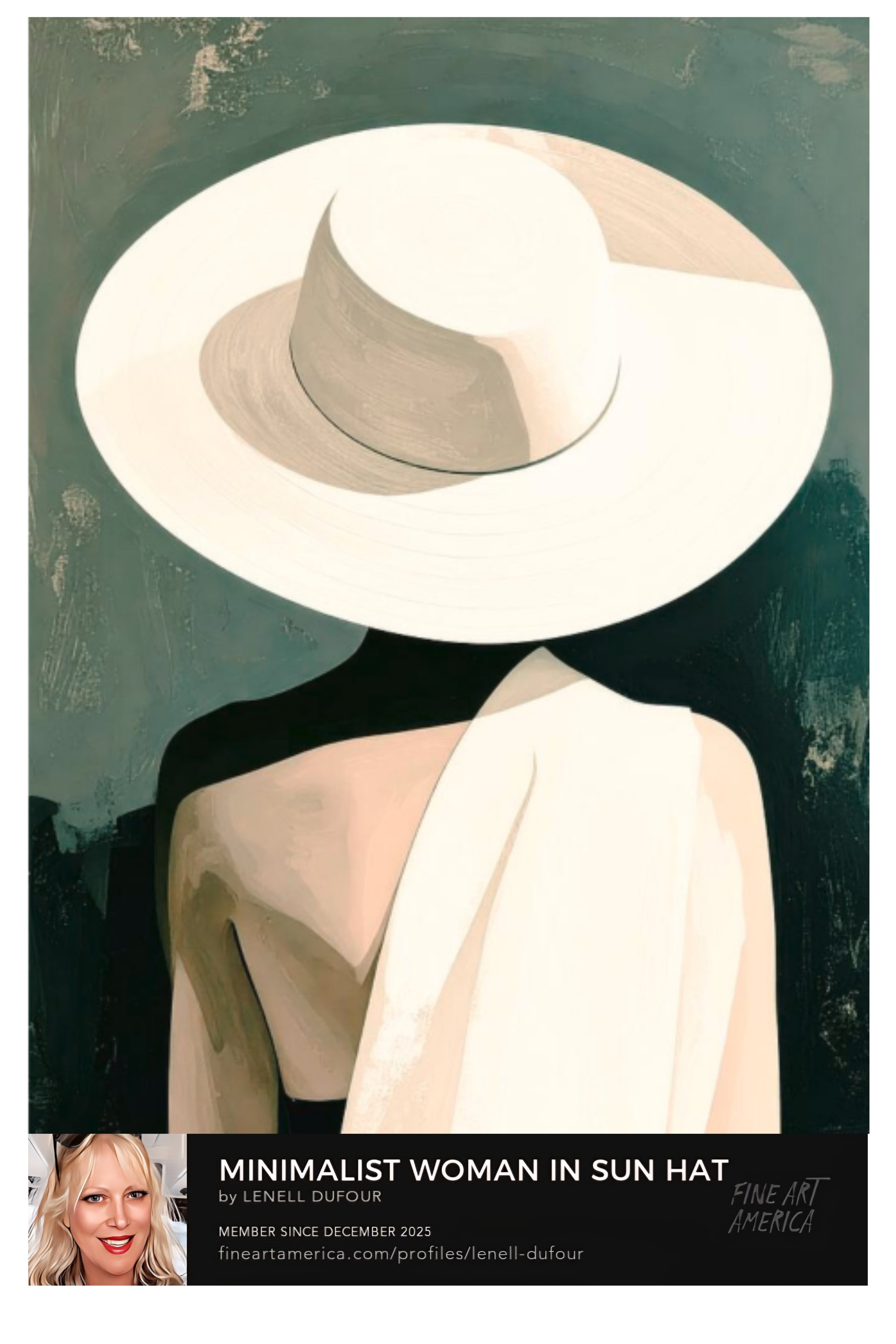 Artistic depiction of a woman wearing a large sun hat with a minimalistic design.