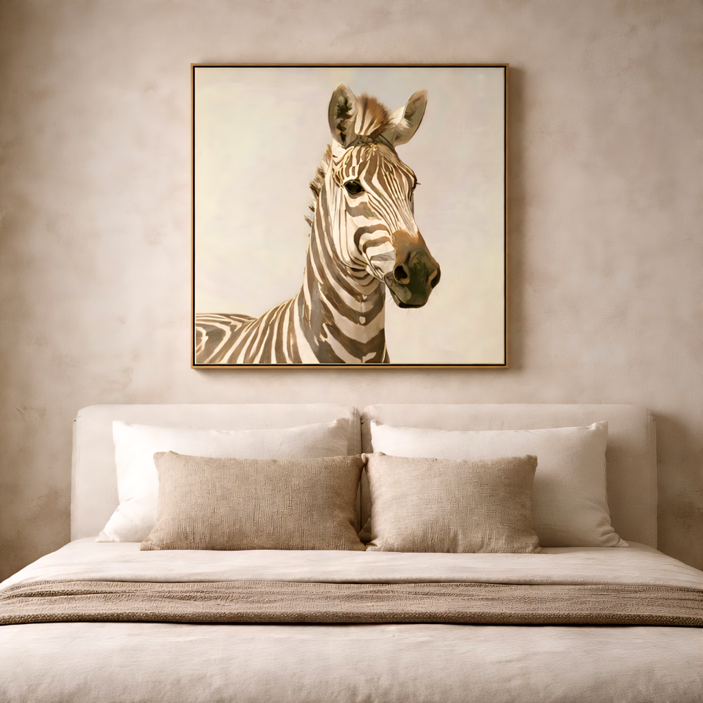 Zebra wall art printable digital download above bed in neutral bedroom