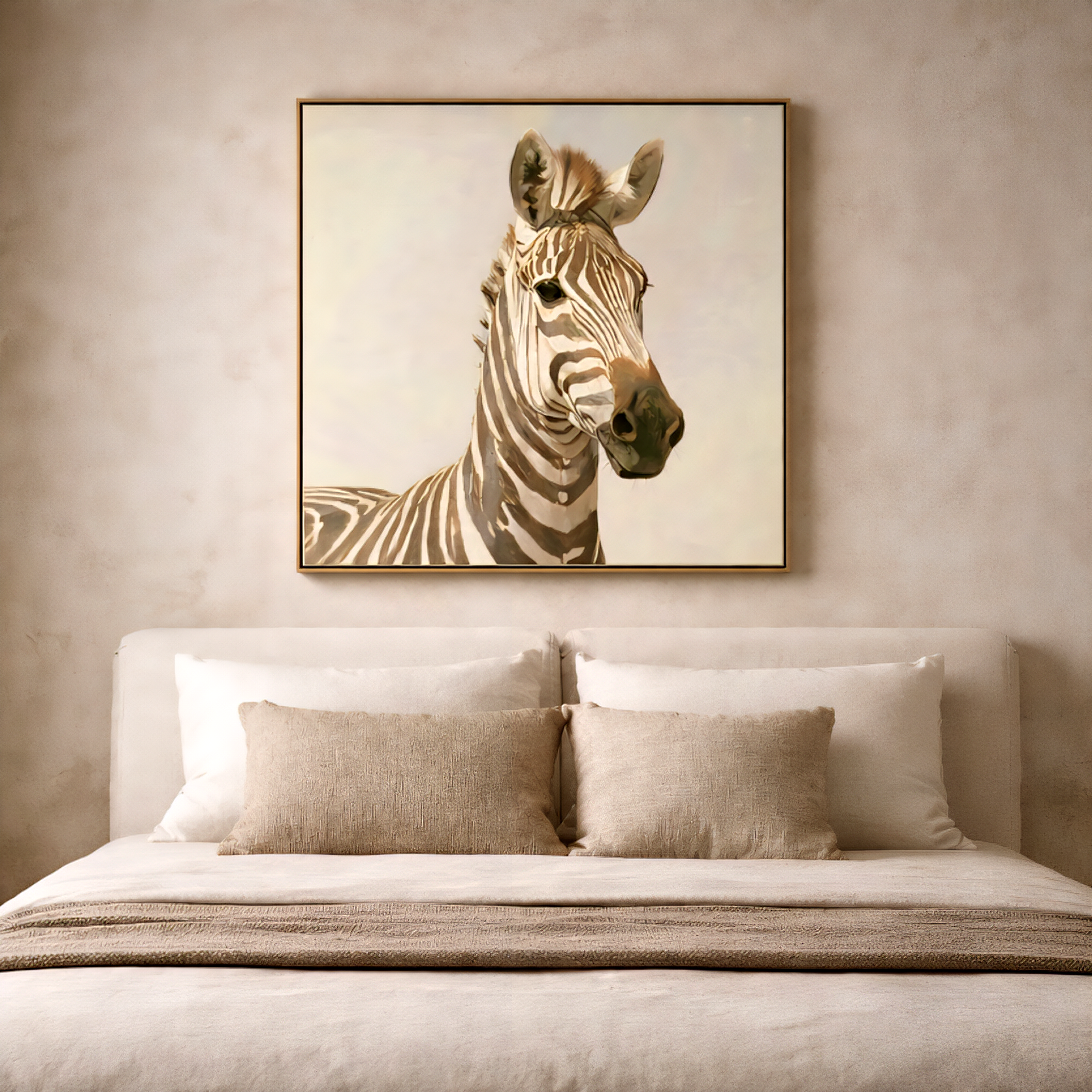 Zebra wall art printable digital download above bed in neutral bedroom