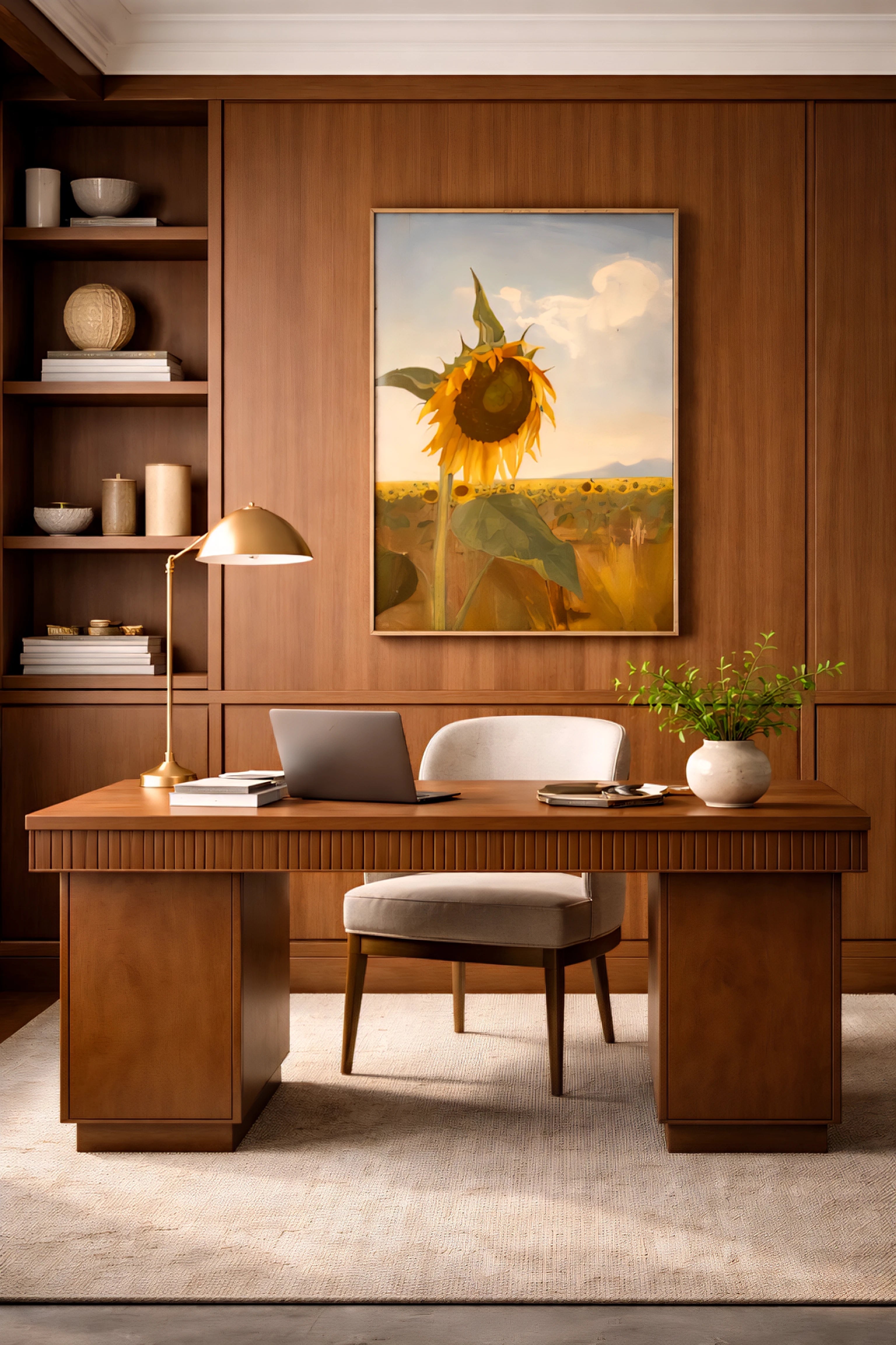 Sunflower downloadable print in modern home office