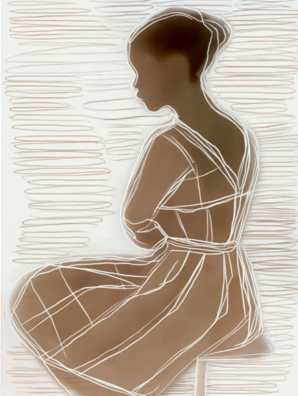 Abstract female silhouette wall art digital download in earth tones with minimalist line drawing on neutral background