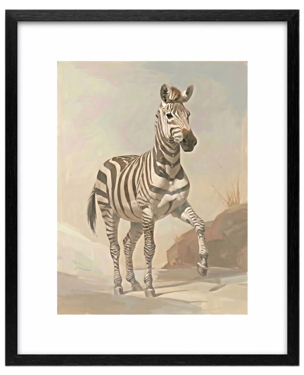 Framed zebra artwork showing digital print after printing