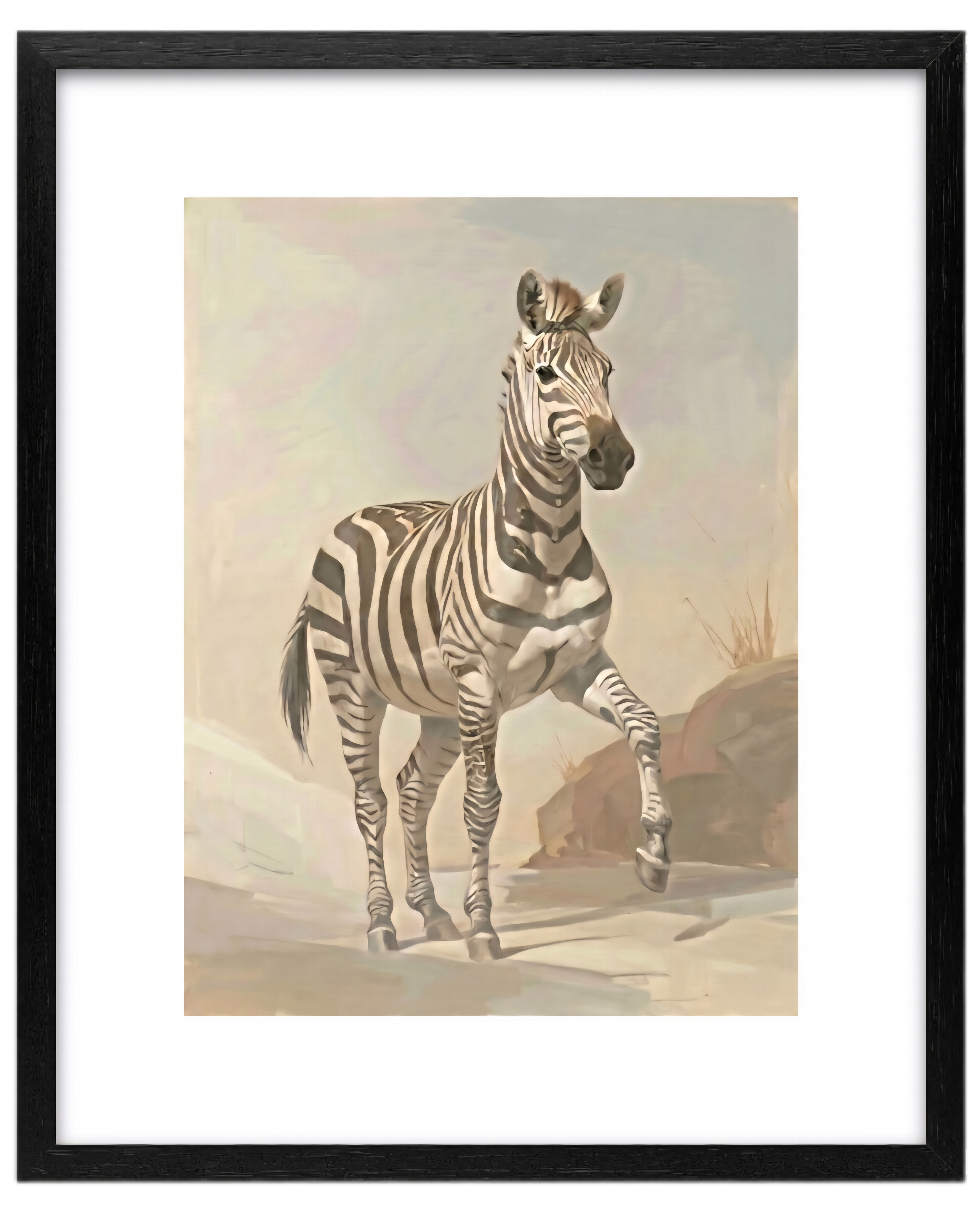 Framed zebra artwork showing digital print after printing