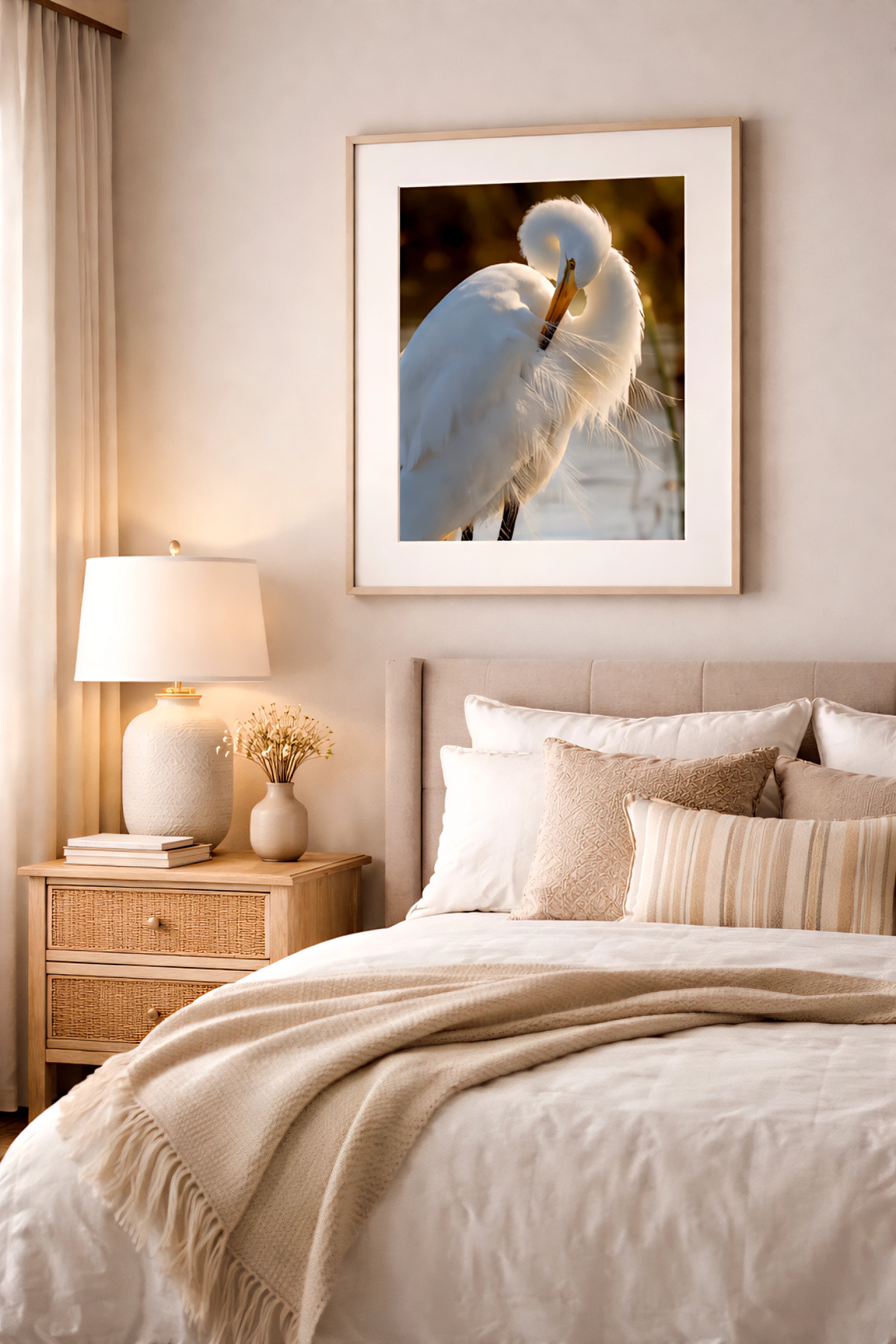 White Egret Wall Art Digital Download – Coastal Marsh Bird Printable Art – Neutral Coastal Decor – Instant Download
