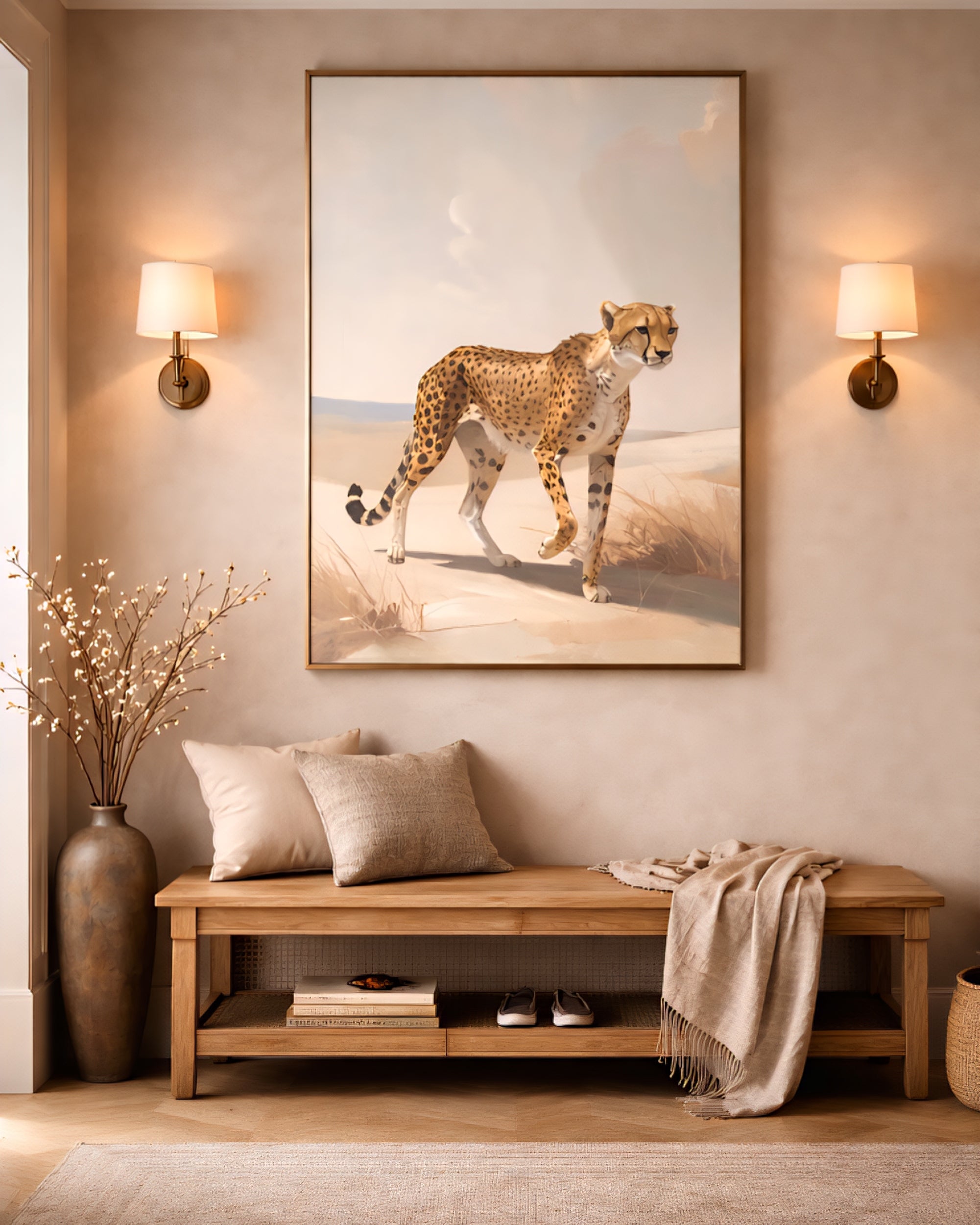 Large cheetah wall art printable wildlife digital download neutral statement wall decor 