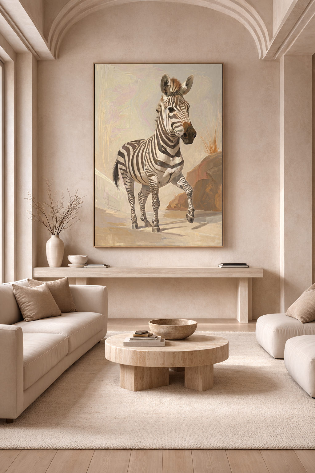 Large zebra wall art printable digital download above sofa in modern living room