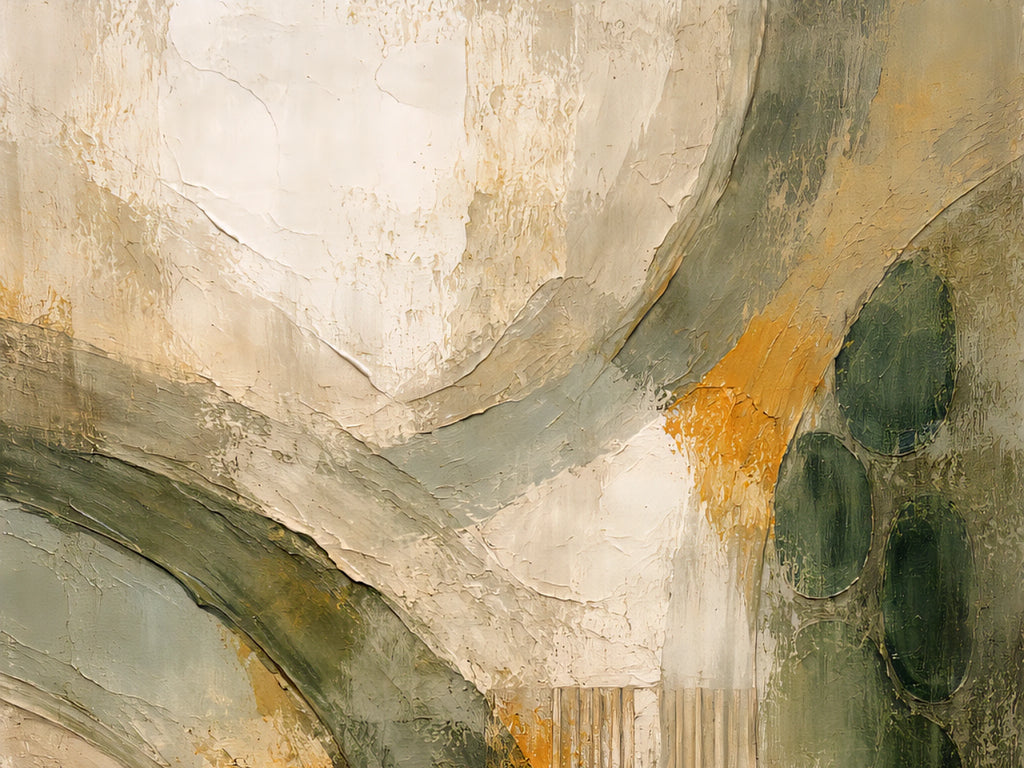 Download earth tone abstract wall art in horizontal format with green and gold tones, modern neutral printable for large wall decor
