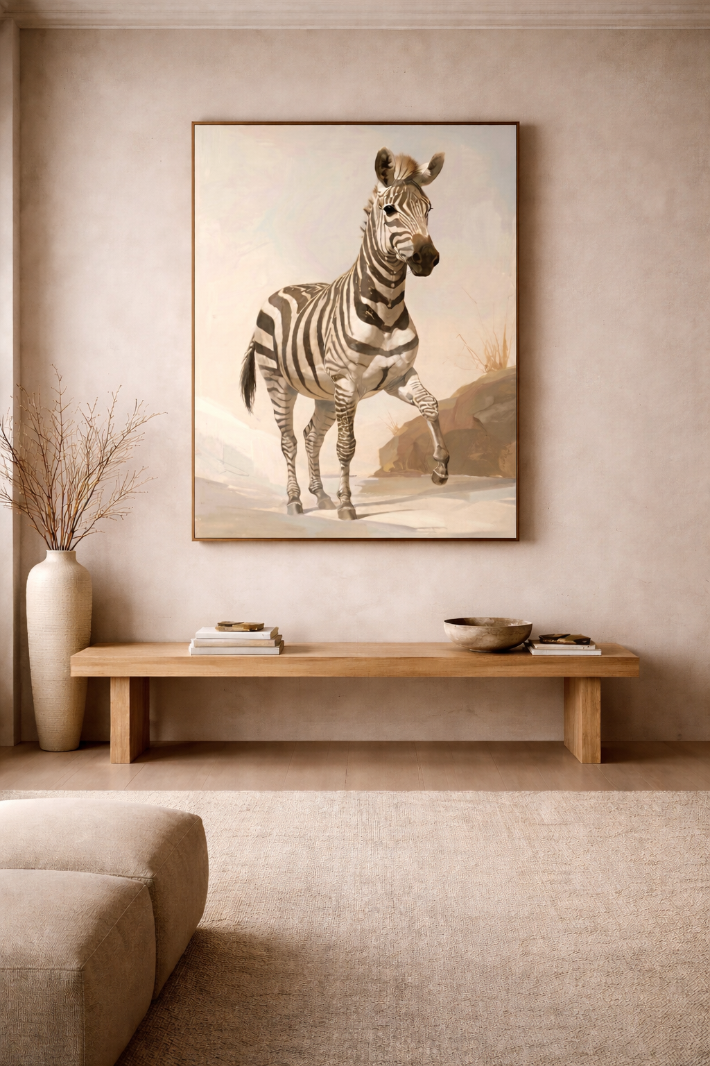 Zebra wildlife wall art printable digital download above minimalist gallery bench