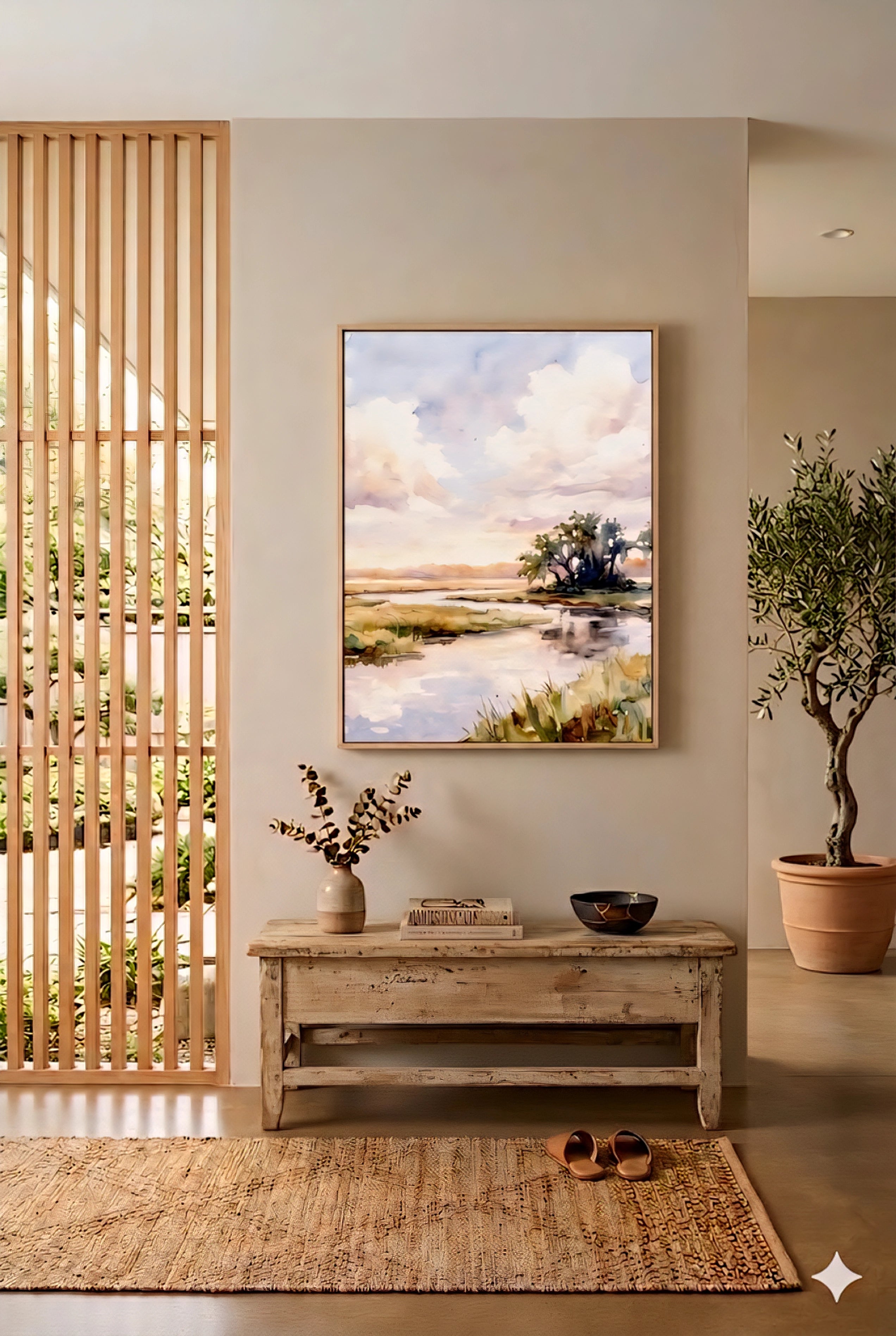 Lowcountry Marsh Watercolor Wall Art Download – Coastal Landscape Print