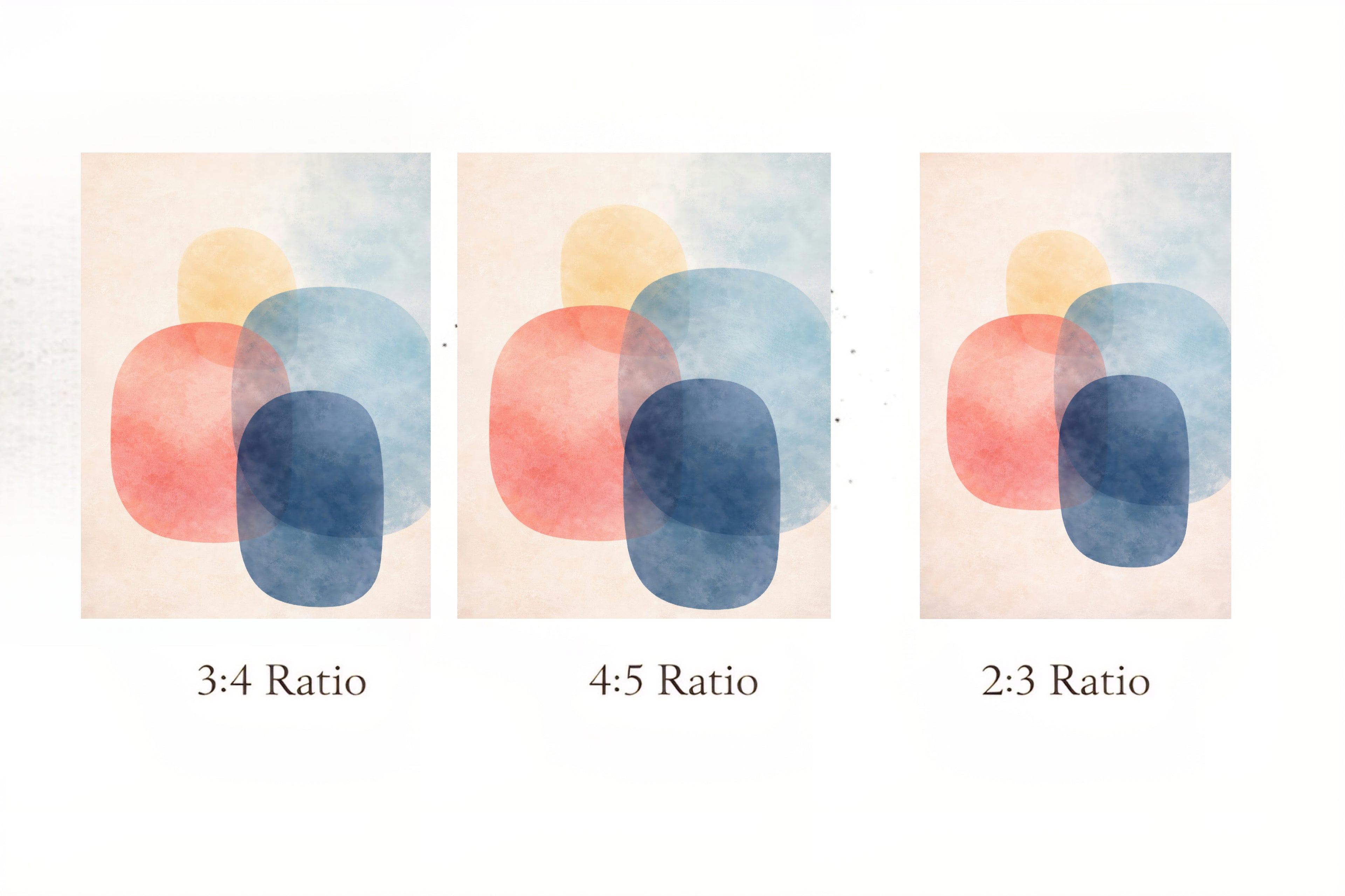 Three abstract digital art pieces with different ratios on a white background