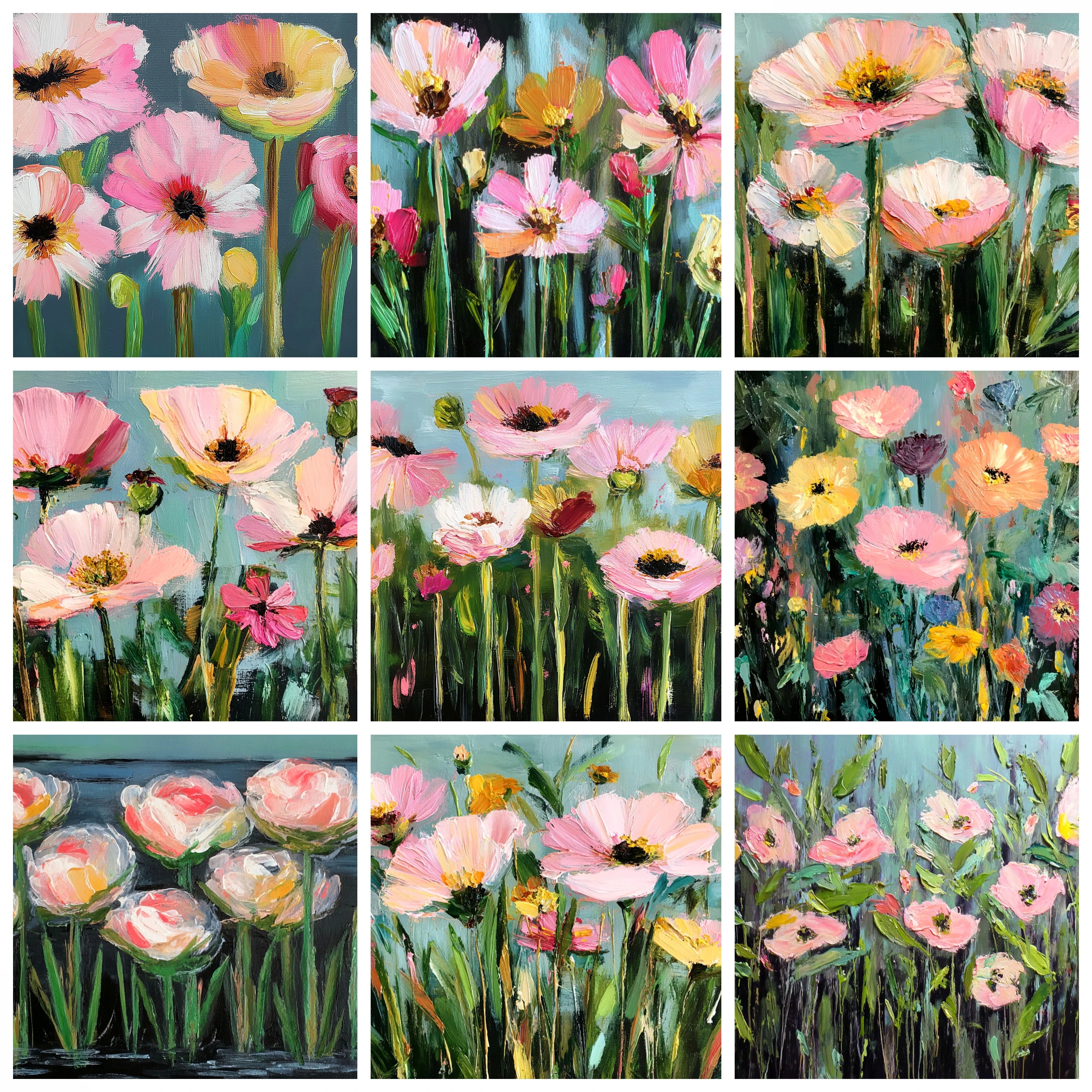 Easy Gallery Wall Set Bundle Printable Art  | 9 Floral Prints