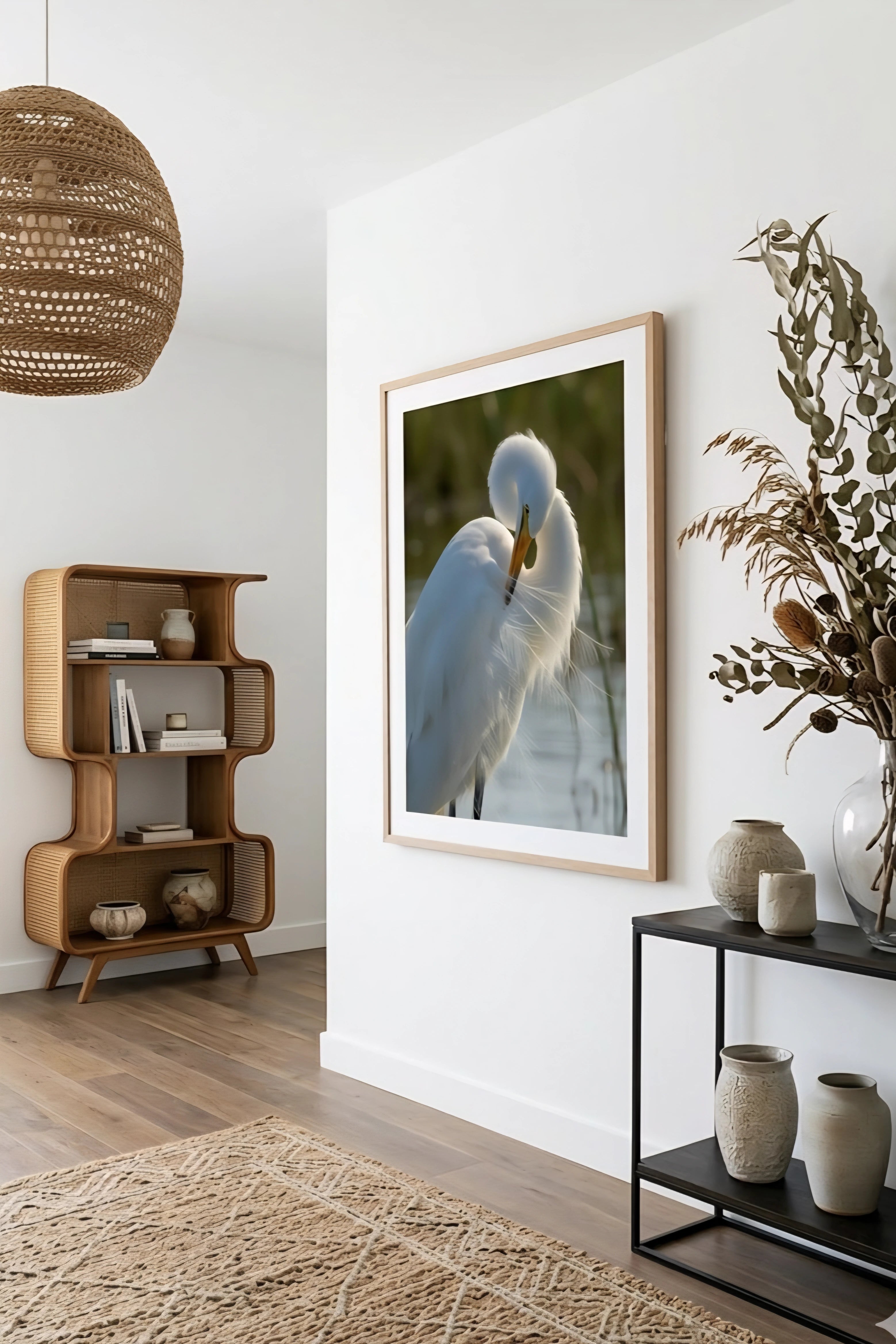 White Egret Wall Art Digital Download – Coastal Marsh Bird Printable Art – Neutral Coastal Decor – Instant Download
