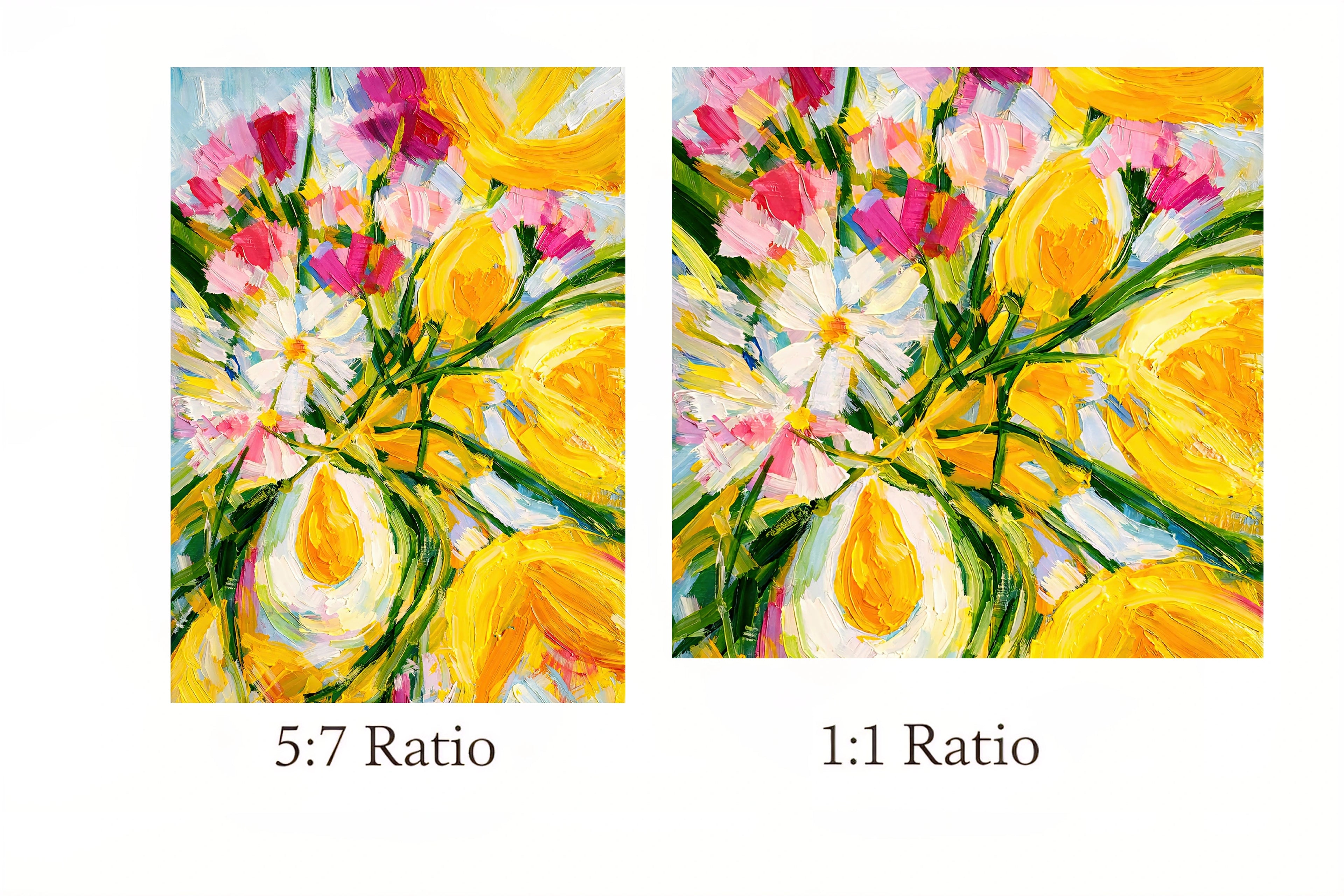 Two floral paintings with different aspect ratios on a white background.