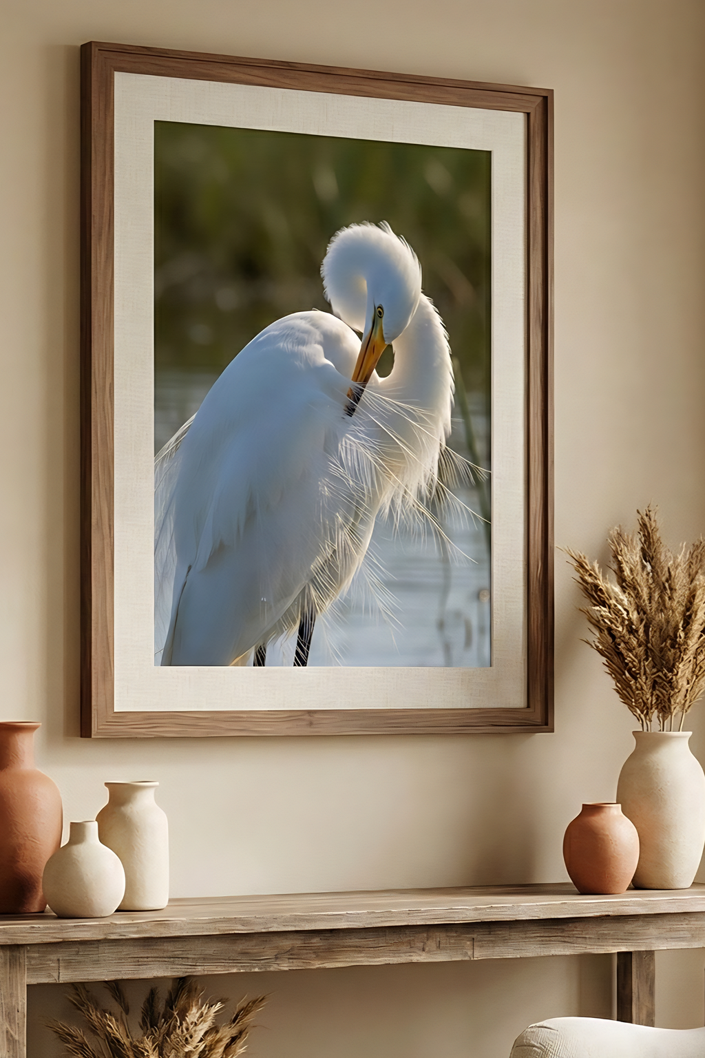 White Egret Wall Art Digital Download – Coastal Marsh Bird Printable Art – Neutral Coastal Decor – Instant Download