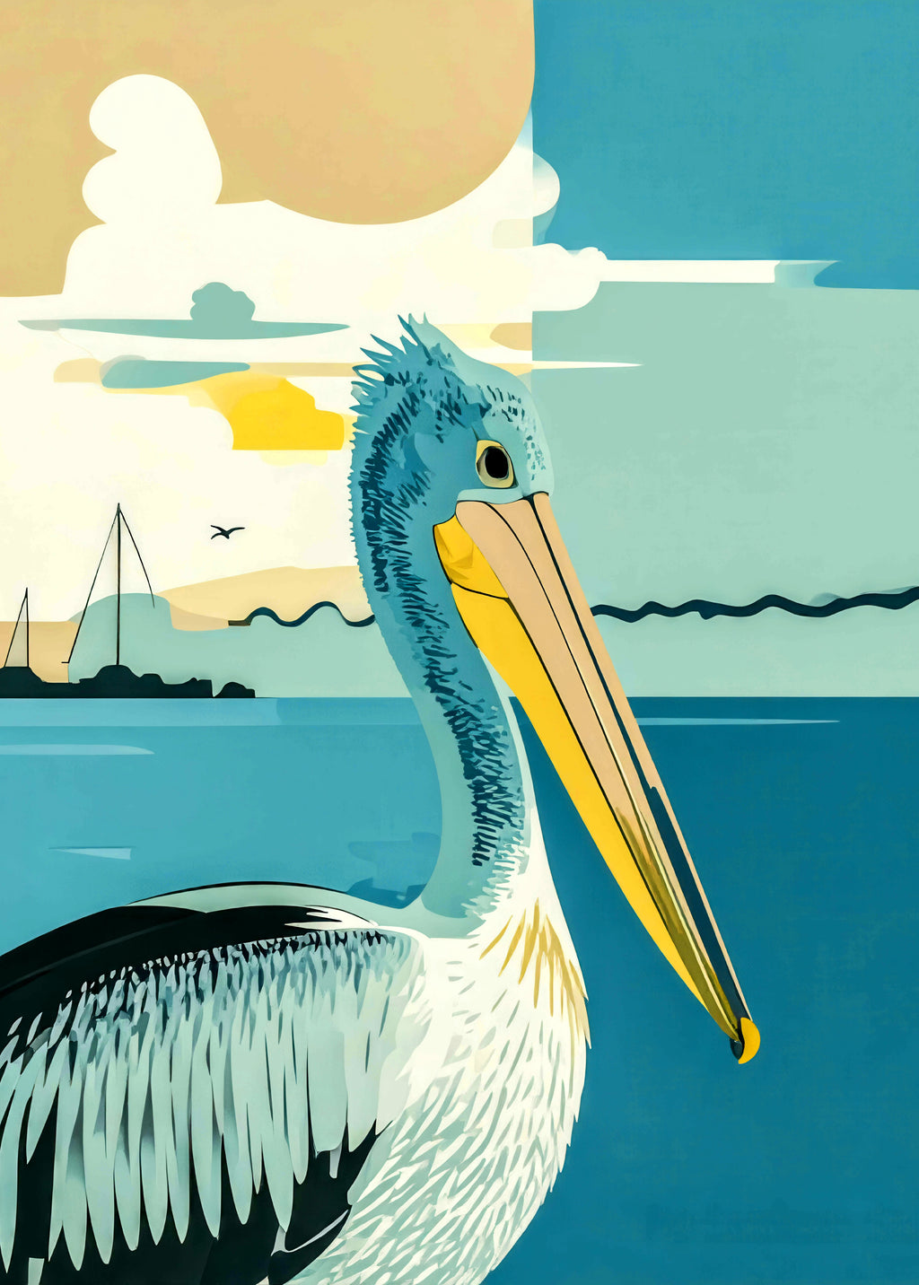 Mid Century Modern Pelican Wall Art Coastal Sunset Print Digital Download 2:3, 3:4, 4:5, 5:7