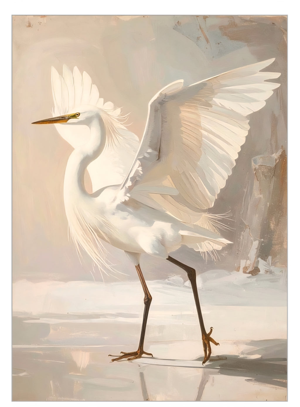 Warm neutral soft egret digital print 