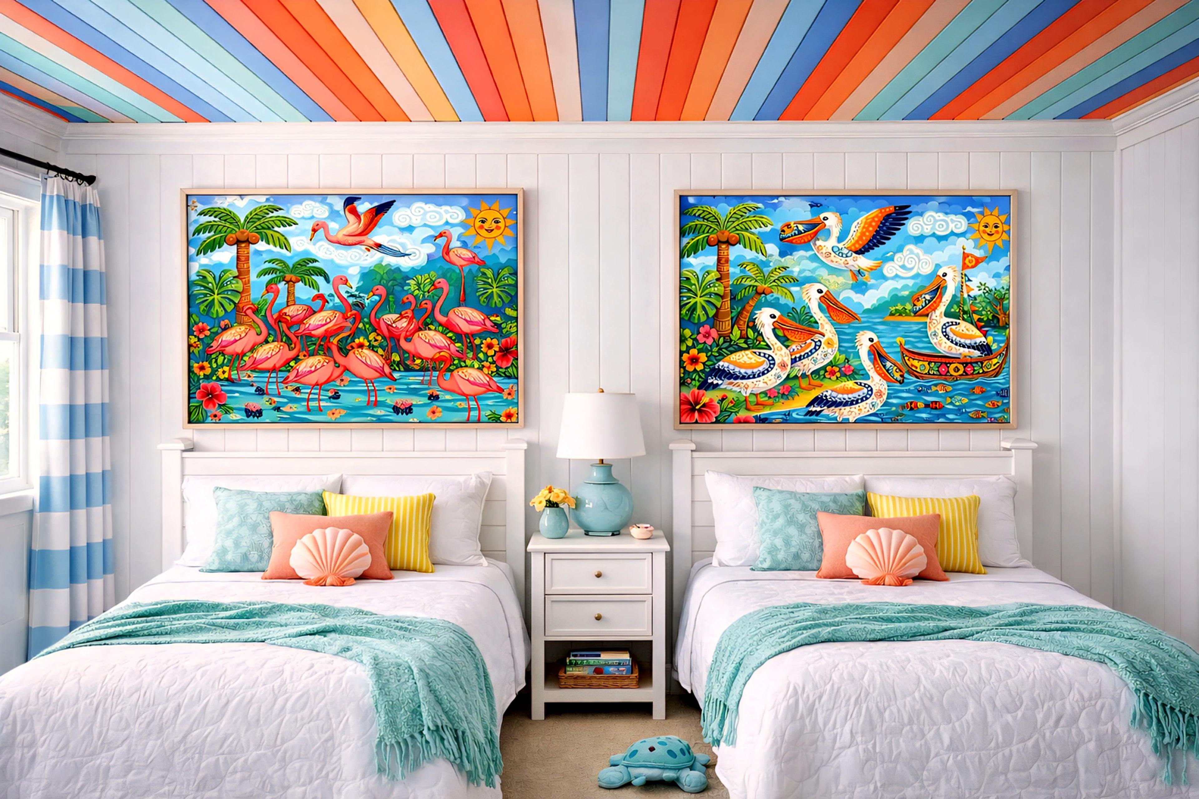 Children's bedroom with colorful artwork on the walls created from digital download bundle