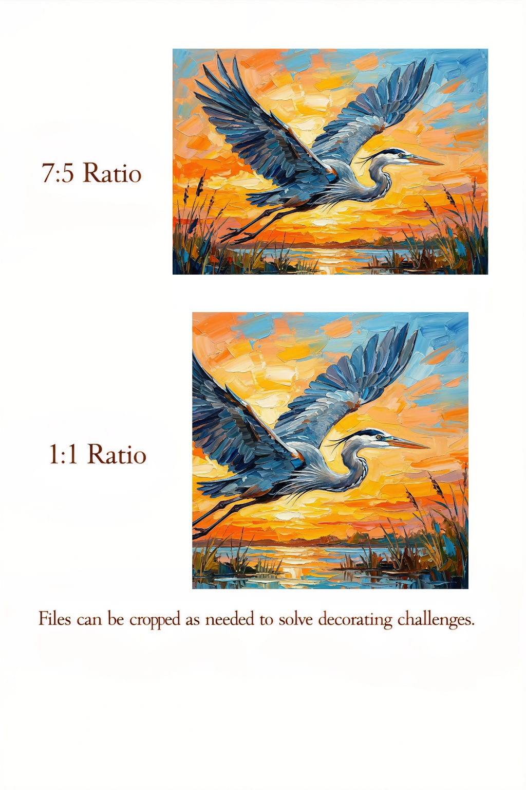 Blue Heron Sunset Wall Art Printable – Coastal Marsh Bird Artwork Digital Download – Orange Sky Landscape Print