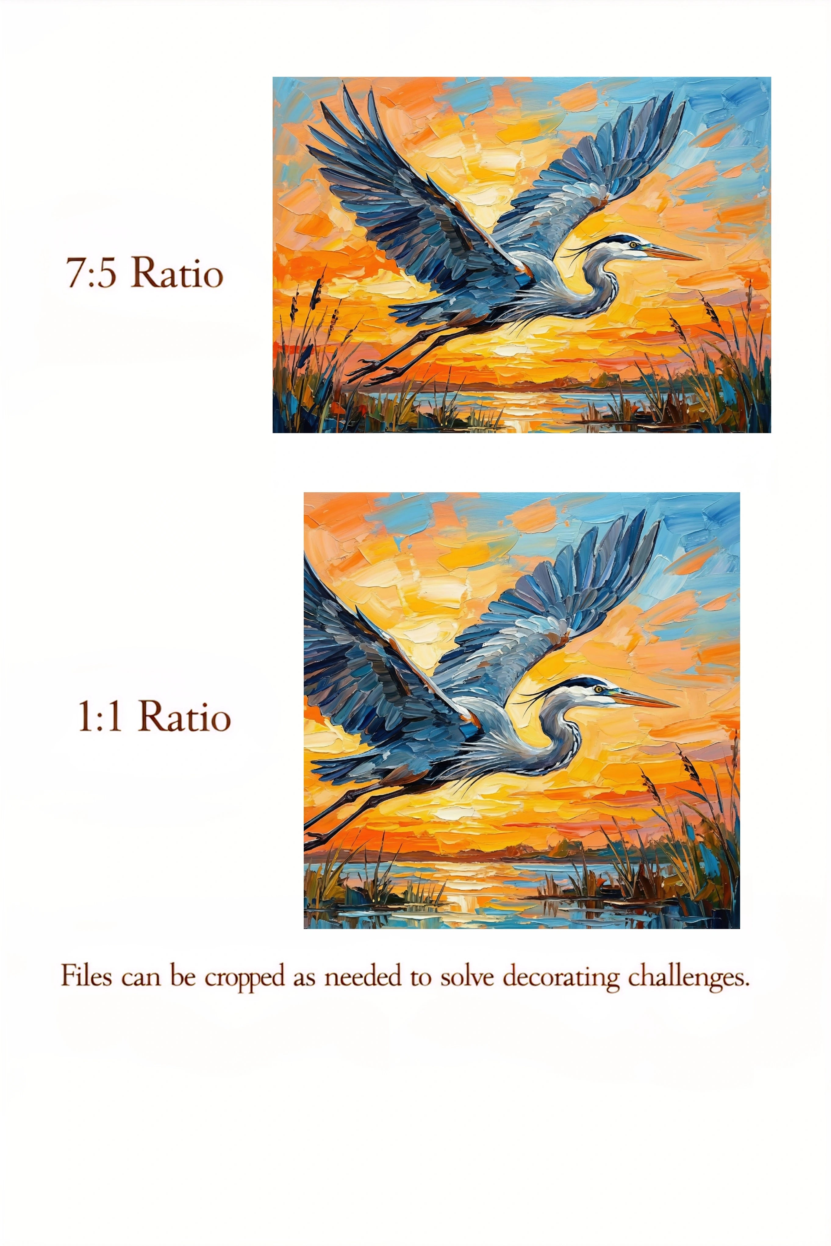 Blue Heron Sunset Wall Art Printable – Coastal Marsh Bird Artwork Digital Download – Orange Sky Landscape Print