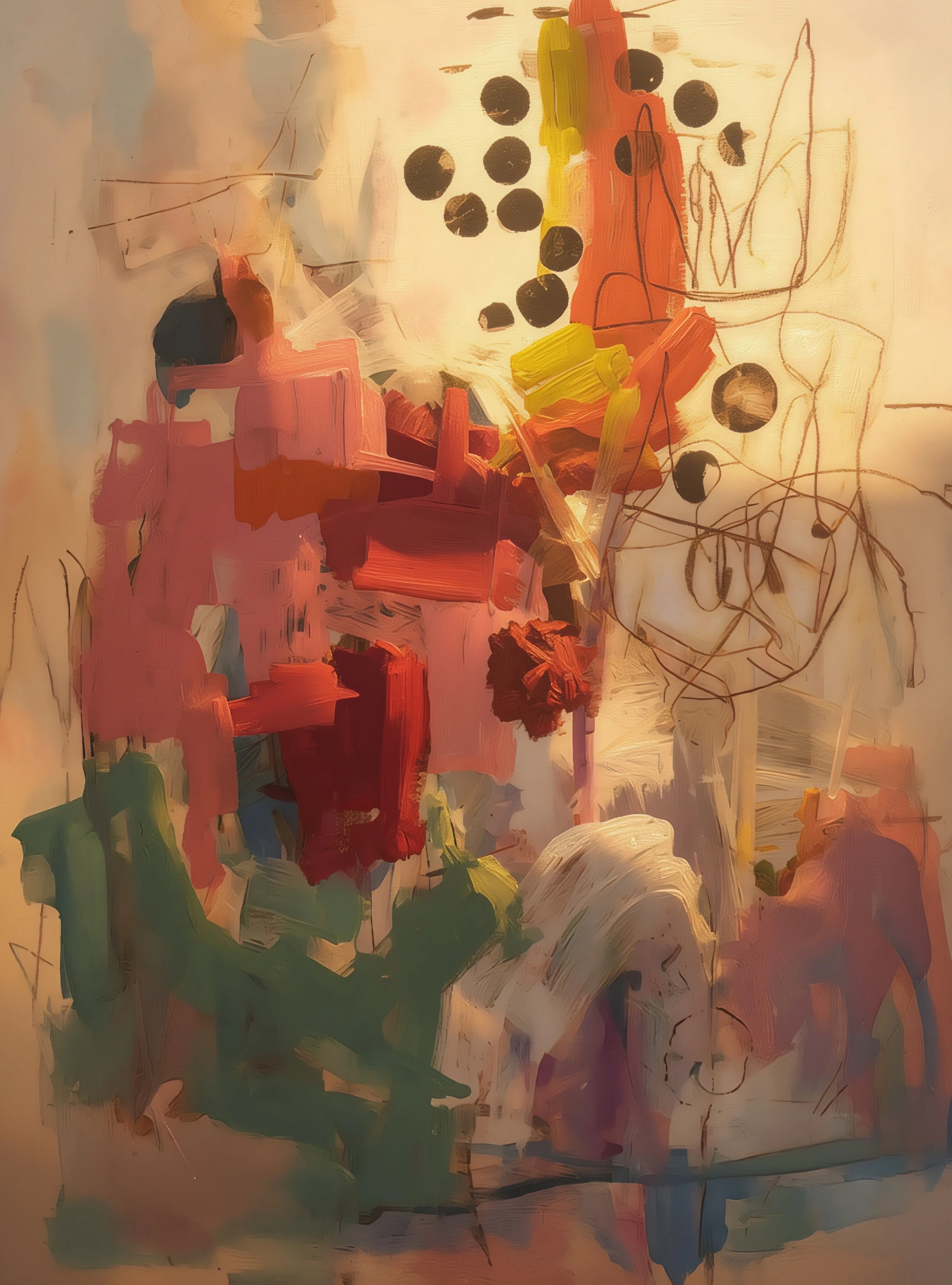 Savvy Places vertical abstract wall art with warm coral, cream, and black accents featuring expressive brushstrokes and modern organic composition.