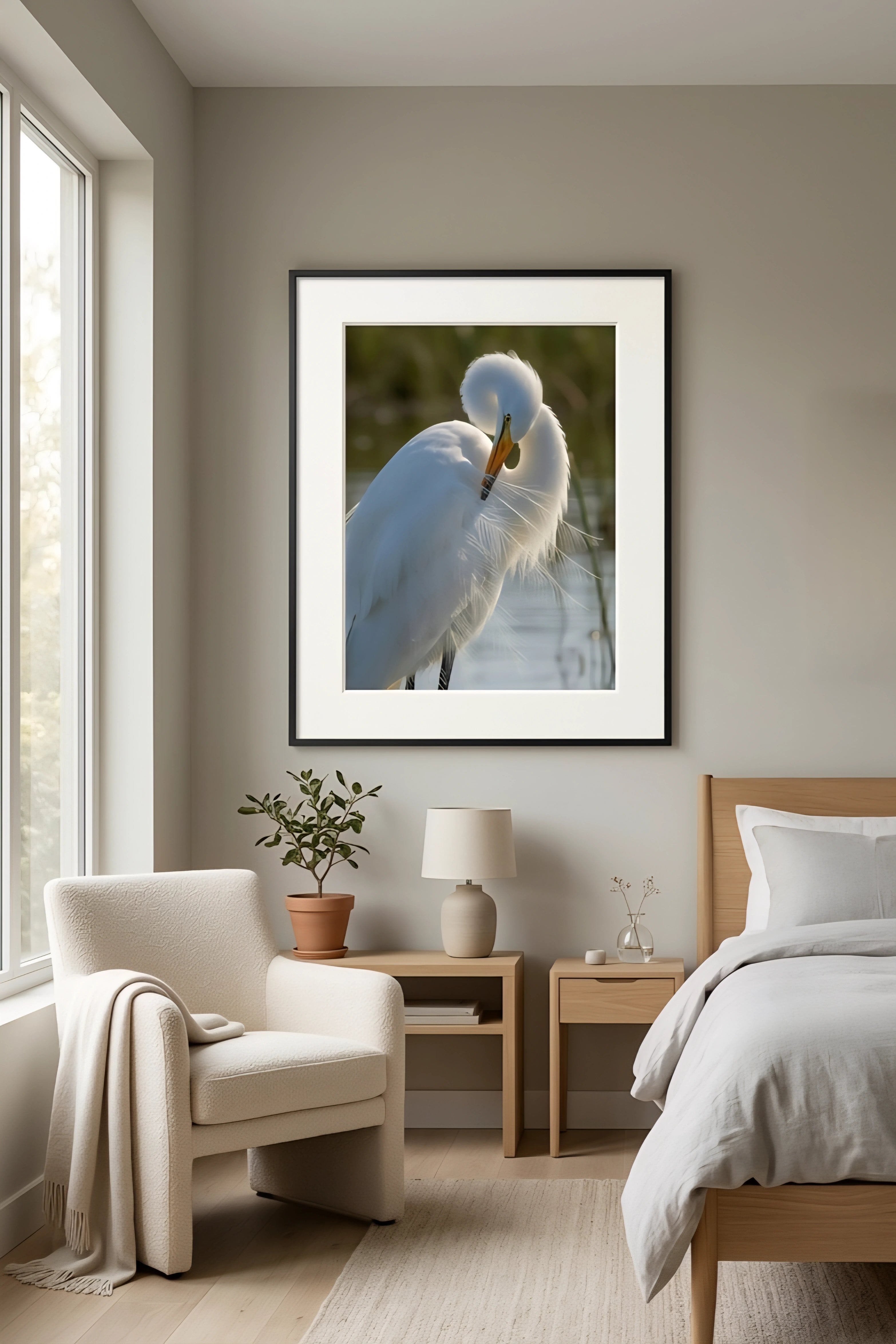 White Egret Wall Art Digital Download – Coastal Marsh Bird Printable Art – Neutral Coastal Decor – Instant Download