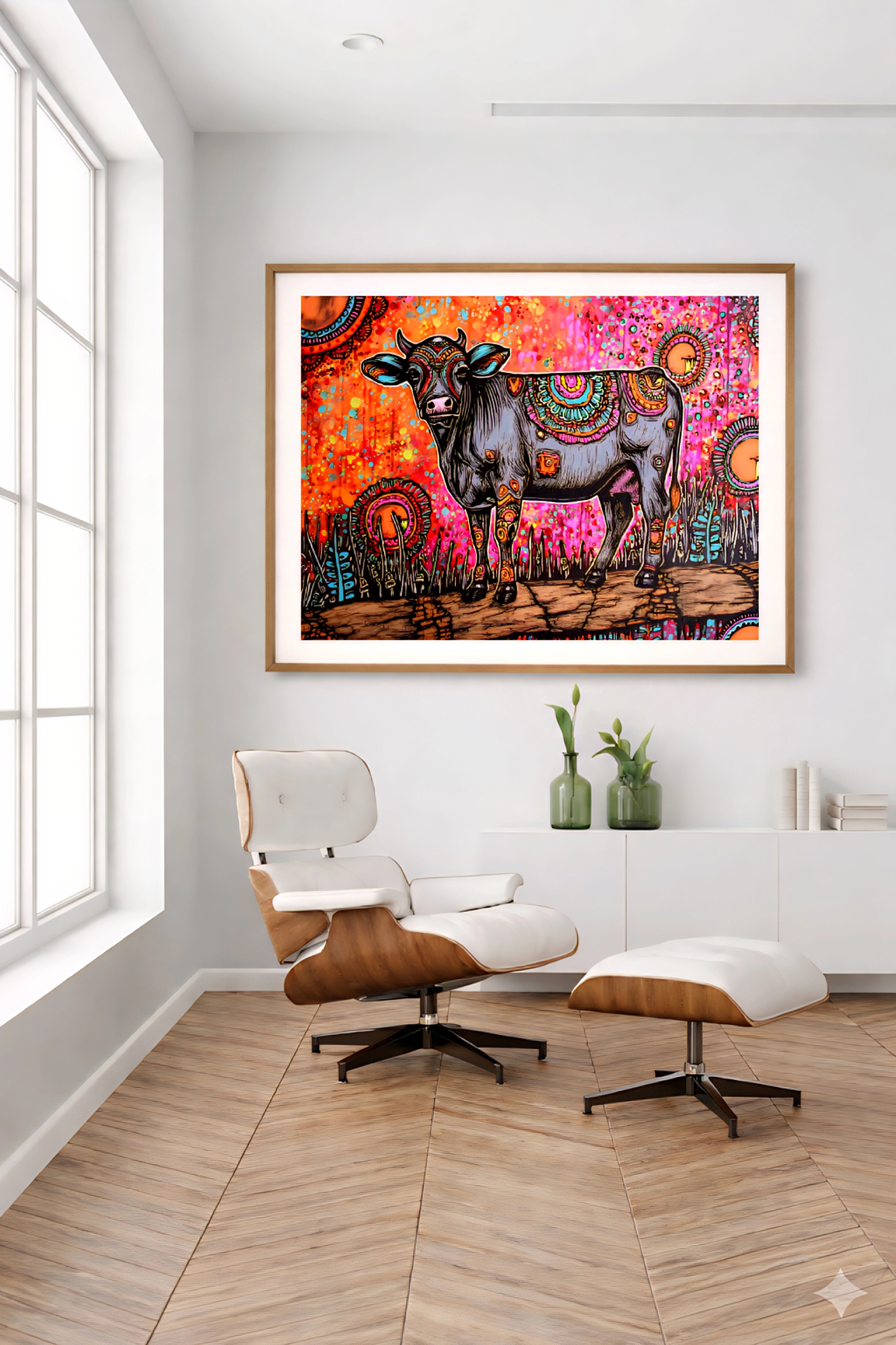 Colorful Cow Wall Art Set of 8 Printable Maximalist Animal Art Bold Modern Eclectic Wall Decor Digital Download up to 60 Inch