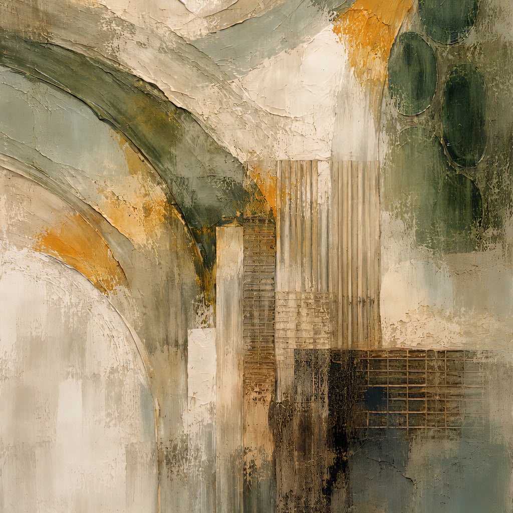 Download earth tone abstract wall art in square format with green and gold tones, modern neutral printable for gallery wall decor