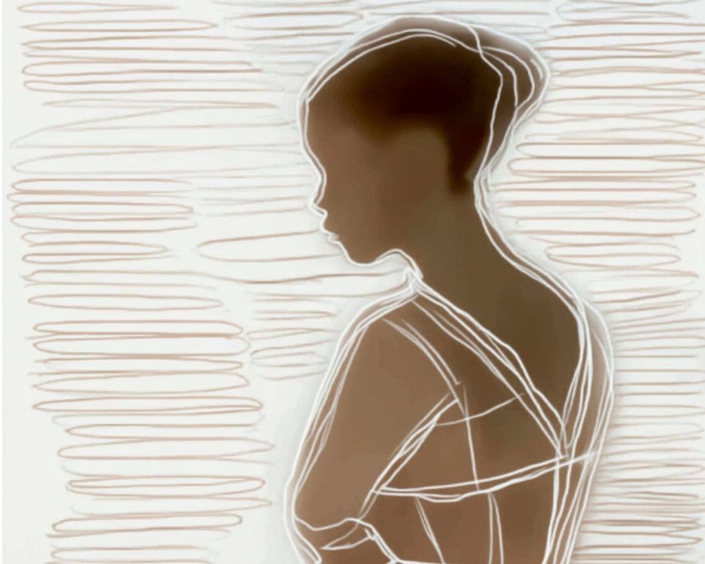 Abstract female silhouette wall art digital download in earth tones with minimalist line drawing on neutral background
