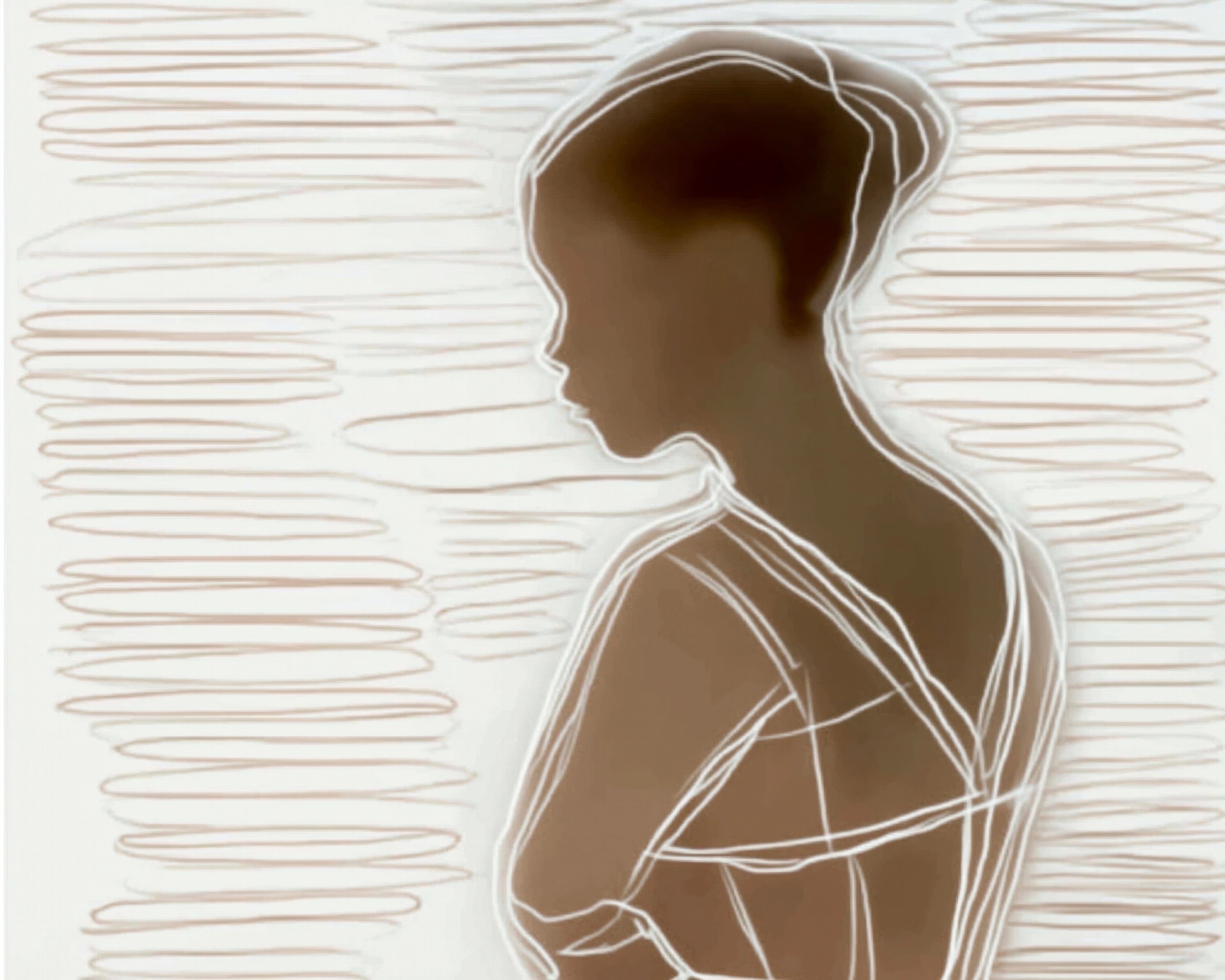 Abstract female silhouette wall art digital download in earth tones with minimalist line drawing on neutral background
