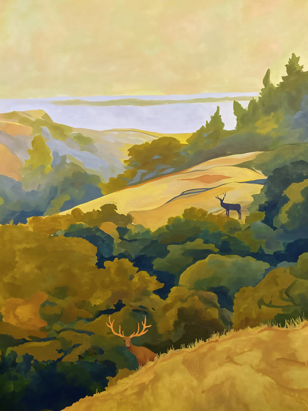 Soft neutral landscape artwork showing rolling fields and serene horizon, printable wall art ideal for oversized gallery wall decor