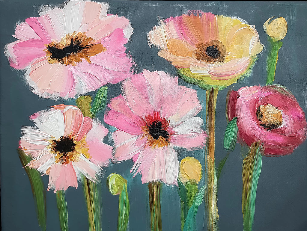 Colorful floral digital painting on a dark background