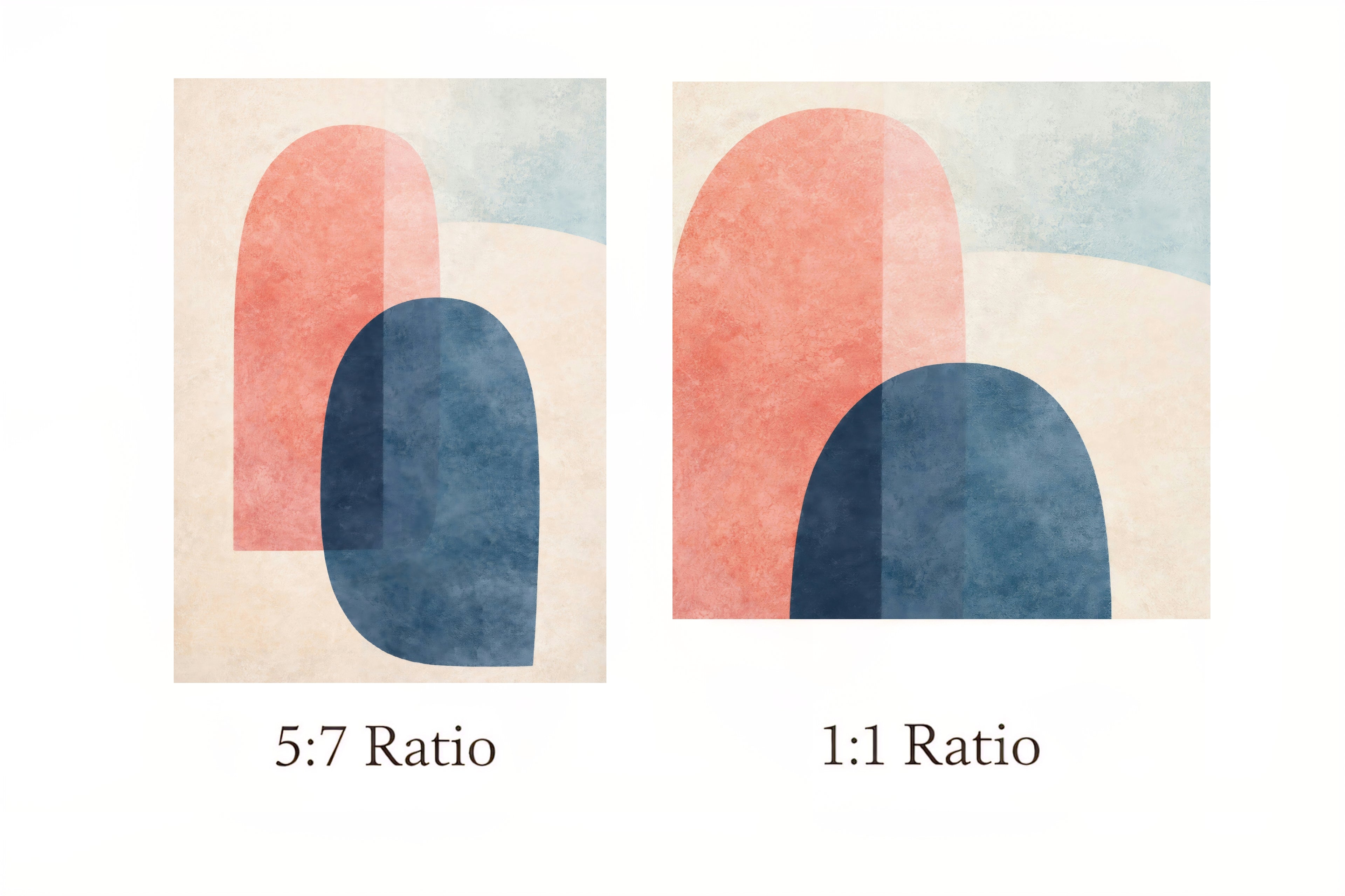 Two abstract art pieces with different ratio labels for digital downloads on a beige background