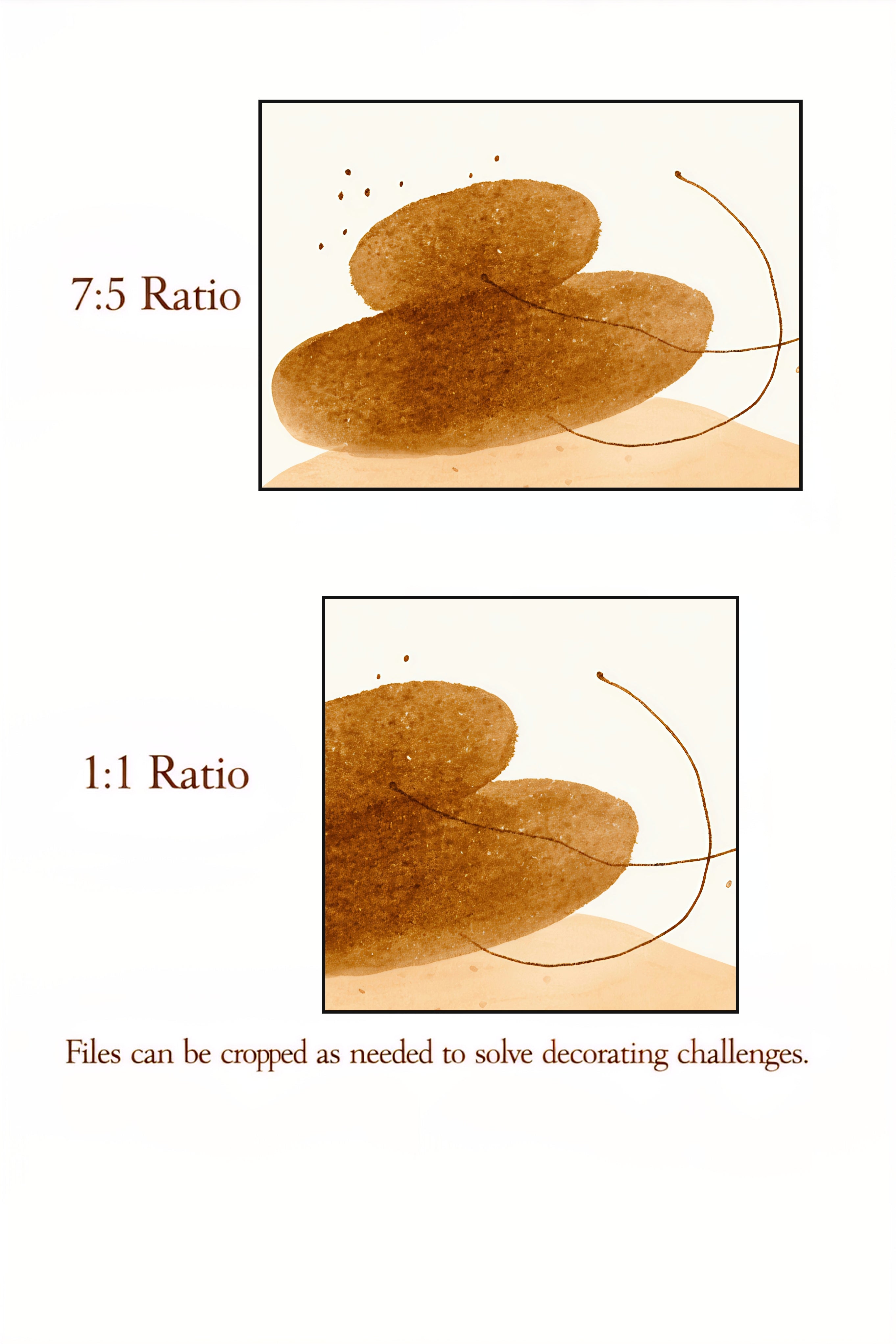 Two square images showing different ratios with decorative elements on a beige background.
