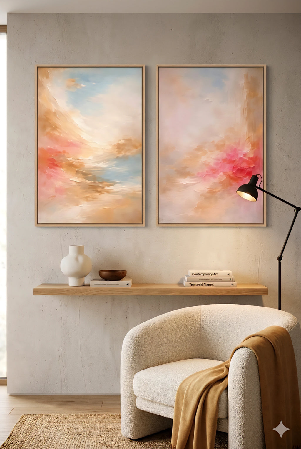 ABSTRACT WALL ART SET OF 2 PRINTABLE | BLUSH PINK BLUE NEUTRAL ART | LARGE MODERN WALL DECOR | OVERSIZED DIGITAL DOWNLOAD SET