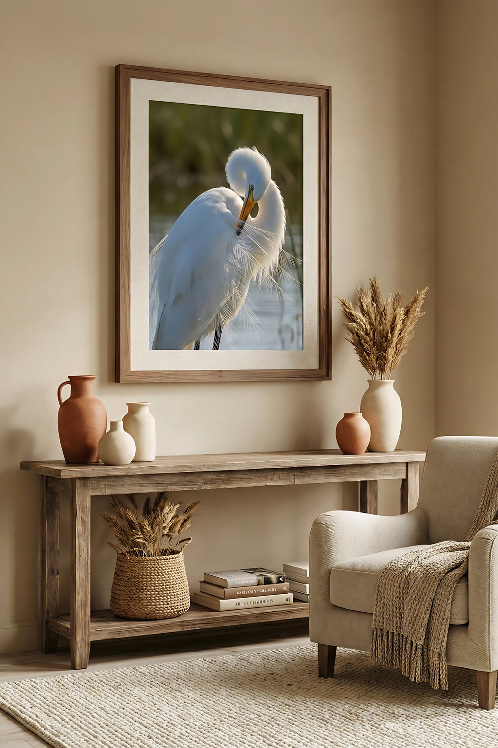 White Egret Wall Art Digital Download – Coastal Marsh Bird Printable Art – Neutral Coastal Decor – Instant Download