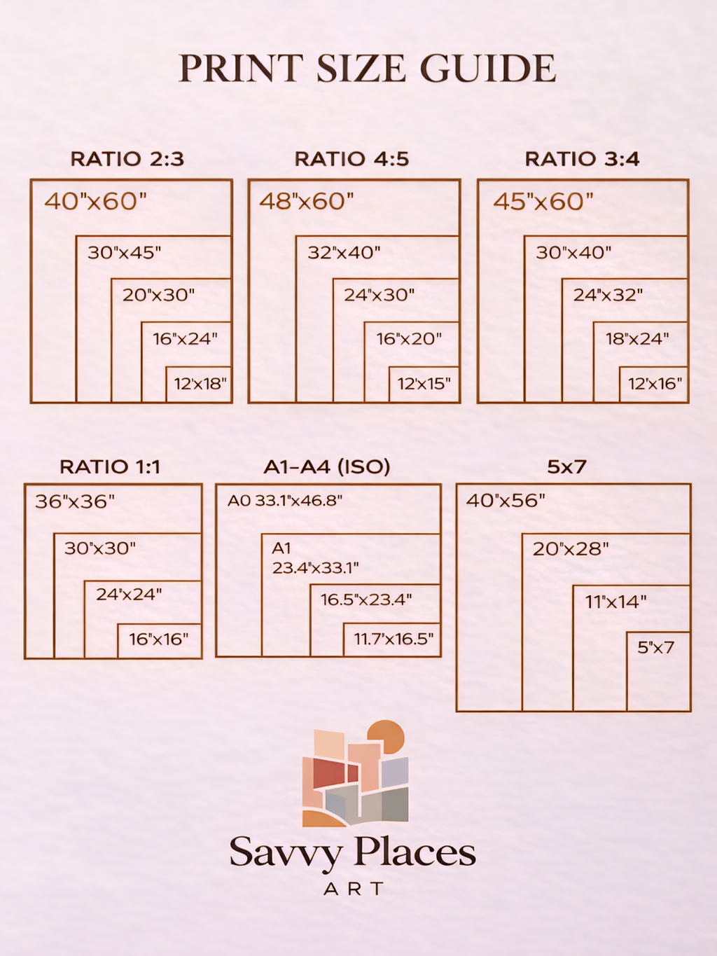 Printable wall art size guide for digital download artwork