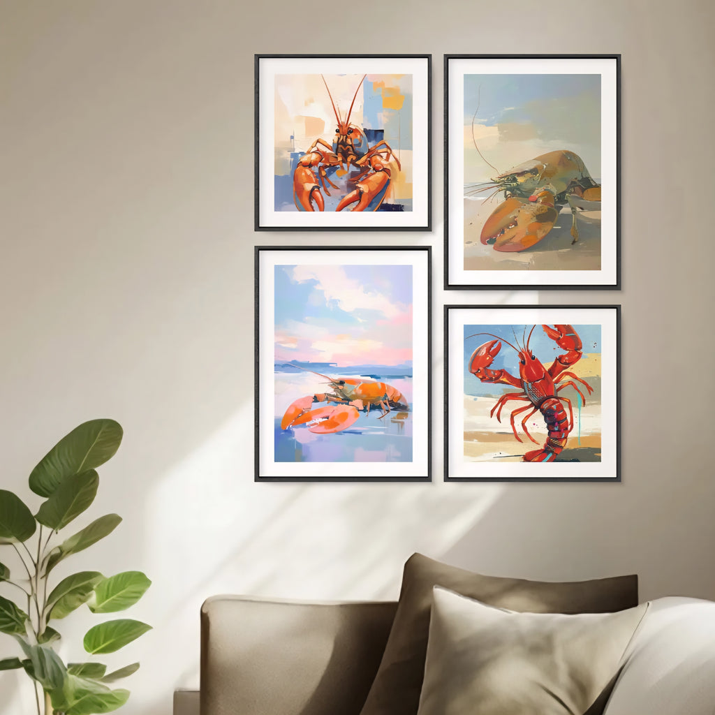 Lobster Wall Art Bundle (Set of 4) – Coastal Maine Kitchen Decor – Printable Download – Red Lobster Beach Prints – 2:3 3:4 4:5 5:7 Ratios