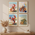 Lobster Wall Art Bundle (Set of 4) – Coastal Maine Kitchen Decor – Printable Download – Red Lobster Beach Prints – 2:3 3:4 4:5 5:7 Ratios