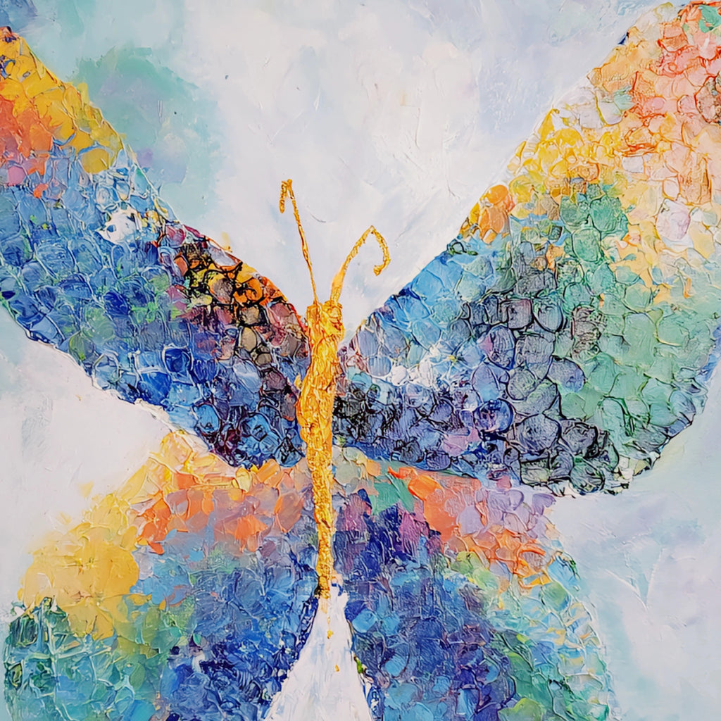 Colorful square  butterfly painting with abstract design on a white background