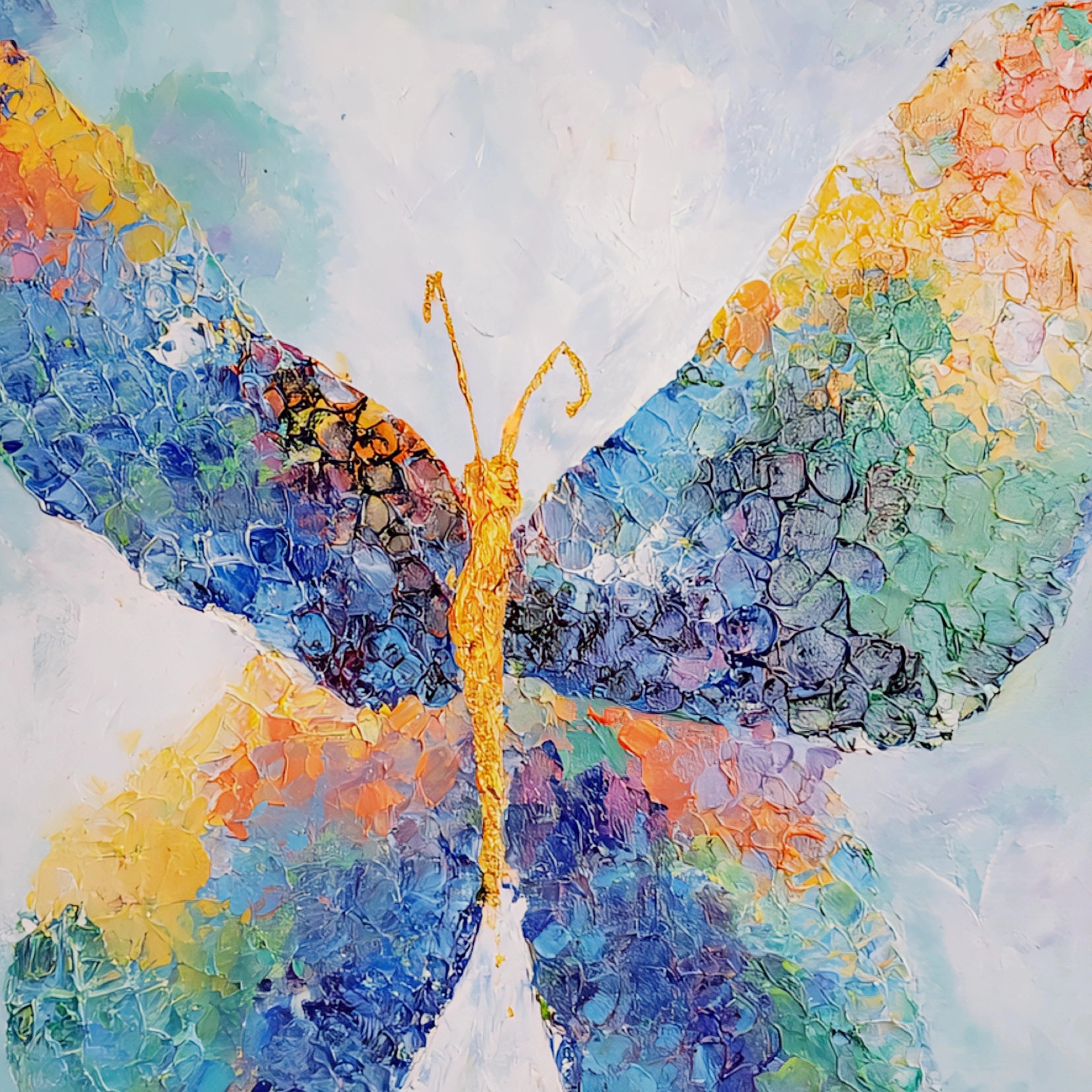 Colorful square  butterfly painting with abstract design on a white background