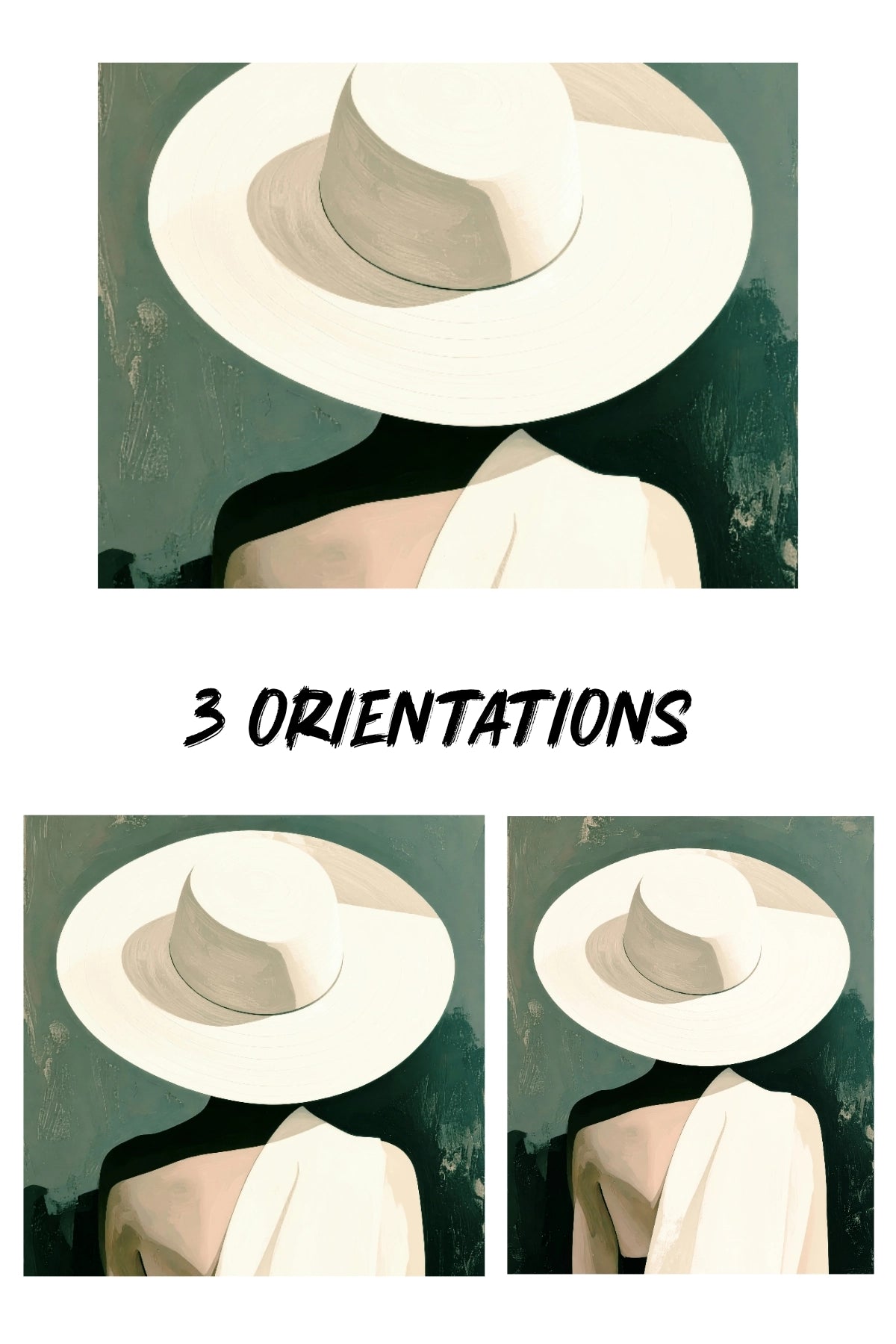 Minimalist Woman with Hat Wall Art | Neutral Portrait Modern Figure | Digital Download Horizontal Vertical Square