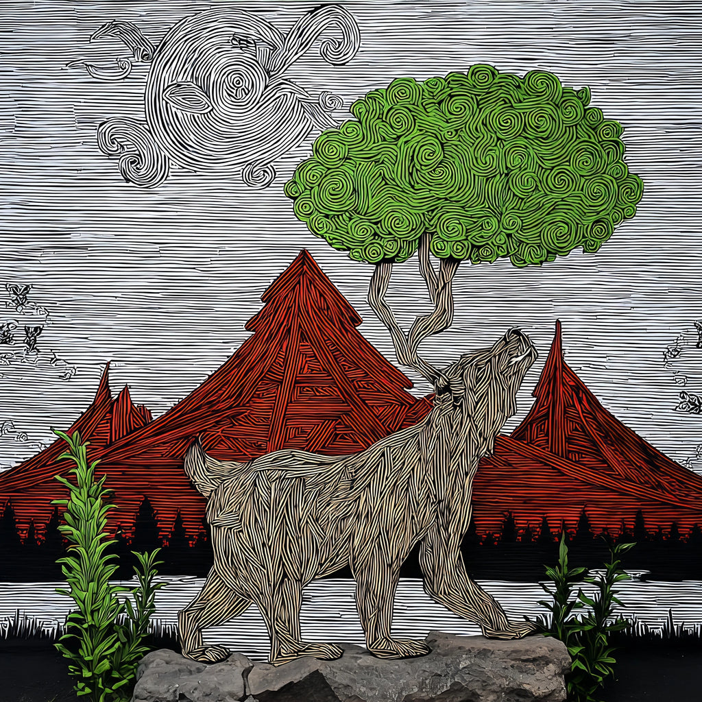 Woodcut Bear Landscape Digital Download Wall Art | 3 Orientations Included Crop to Fit Any Size up to 60"