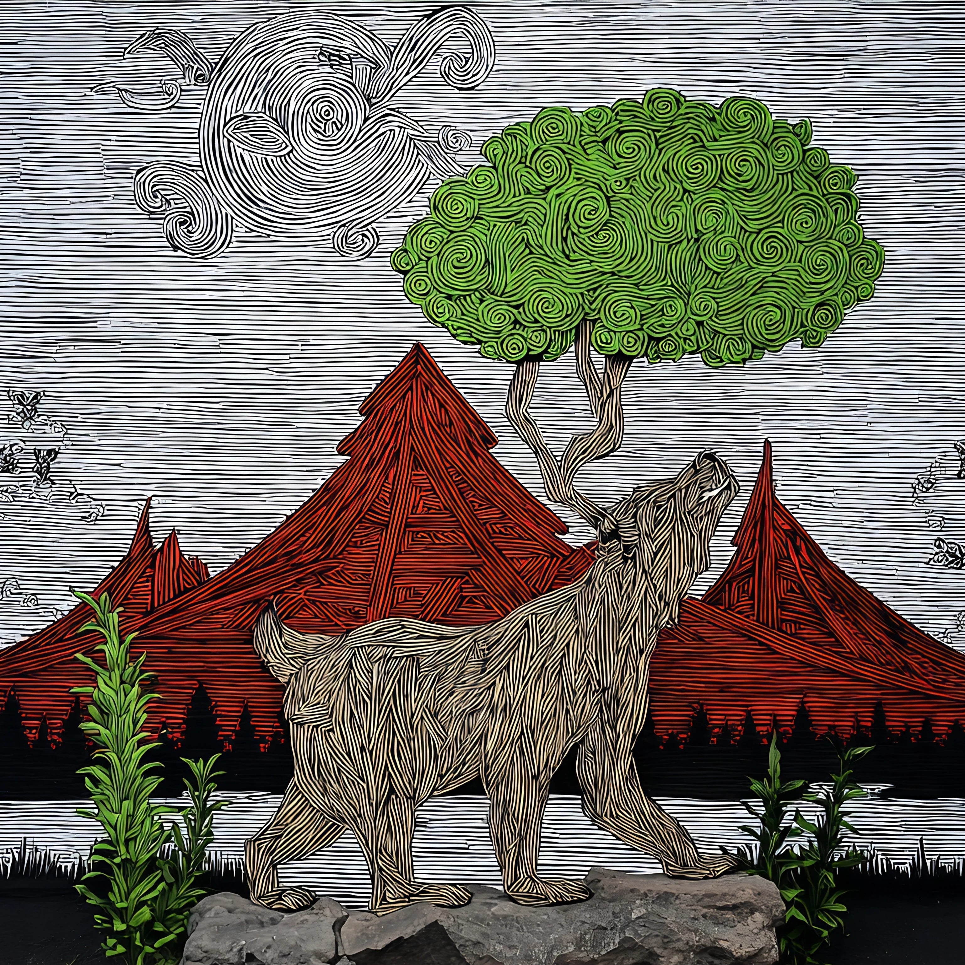 Woodcut Bear Landscape Digital Download Wall Art | 3 Orientations Included Crop to Fit Any Size up to 60"