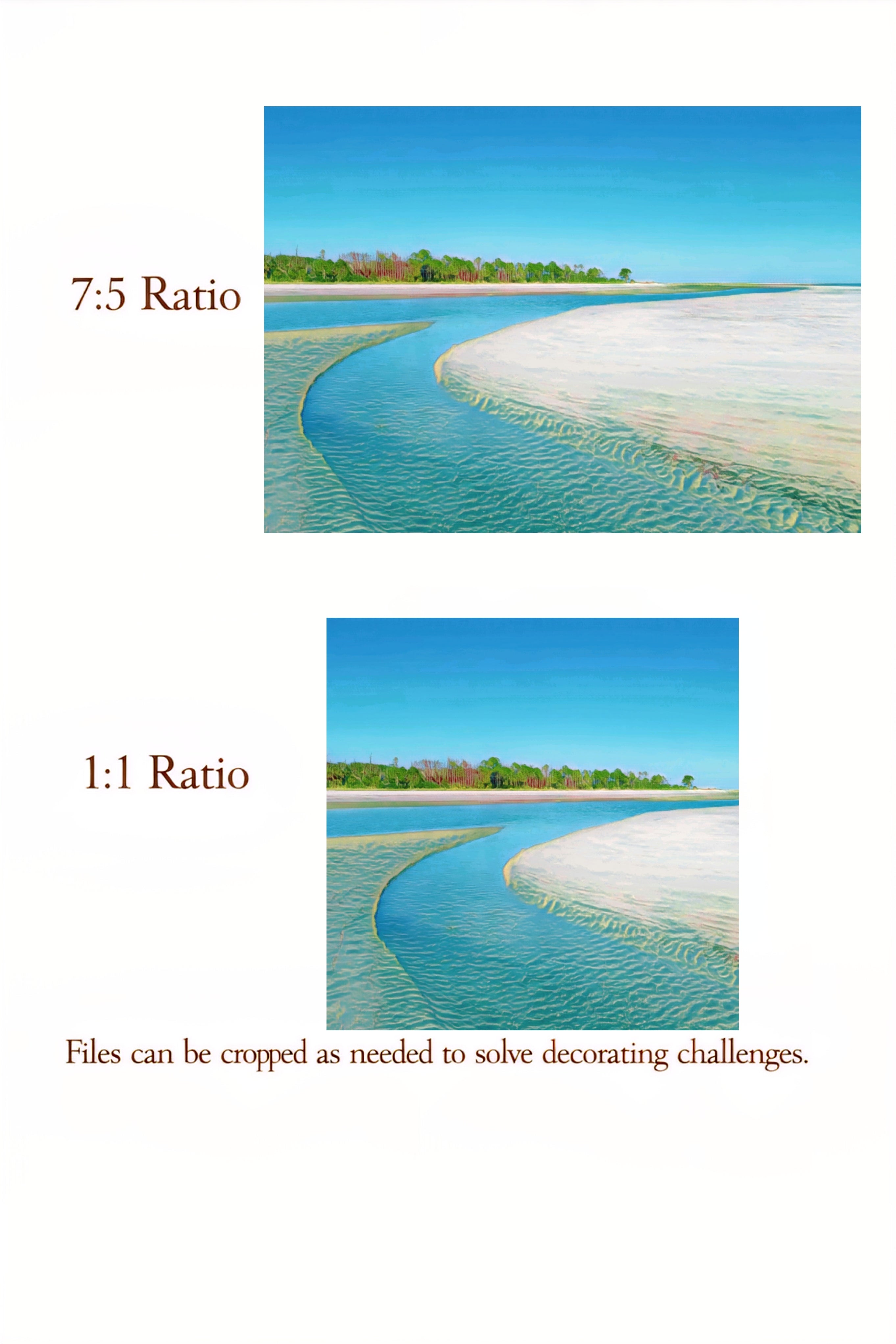 Comparison of 7:5 and 1:1 aspect ratios with a scenic landscape.