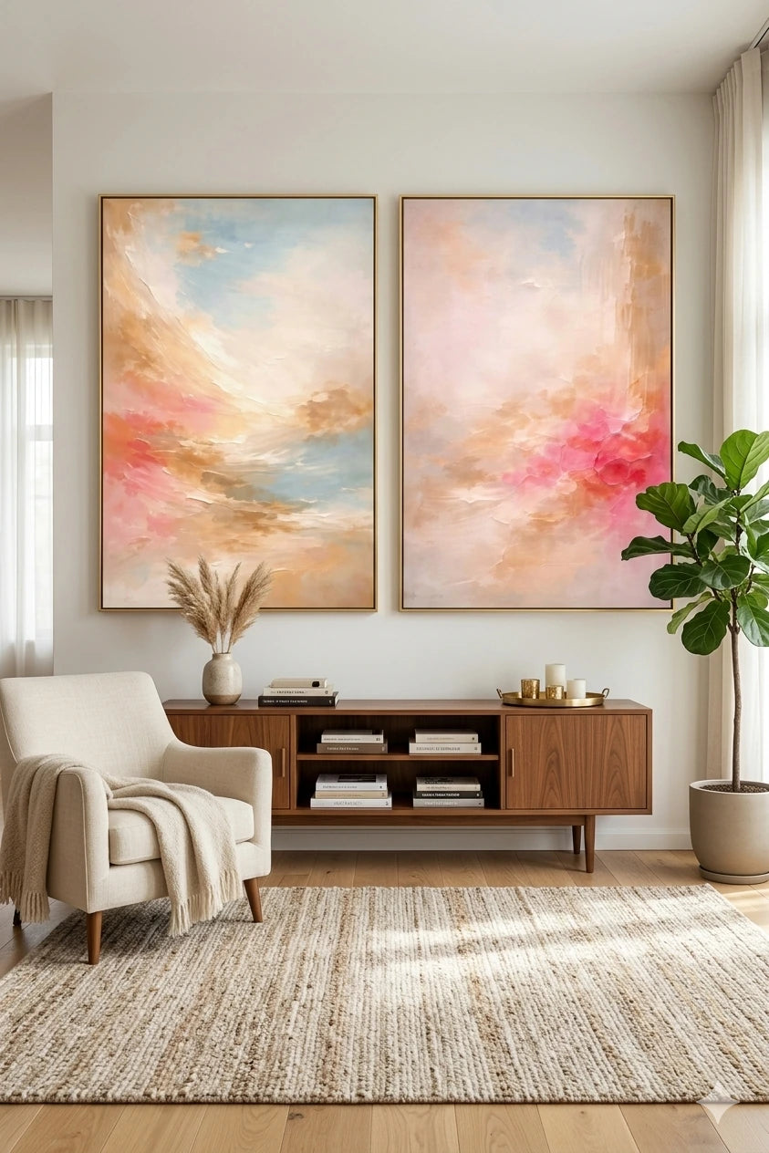 ABSTRACT WALL ART SET OF 2 PRINTABLE | BLUSH PINK BLUE NEUTRAL ART | LARGE MODERN WALL DECOR | OVERSIZED DIGITAL DOWNLOAD SET