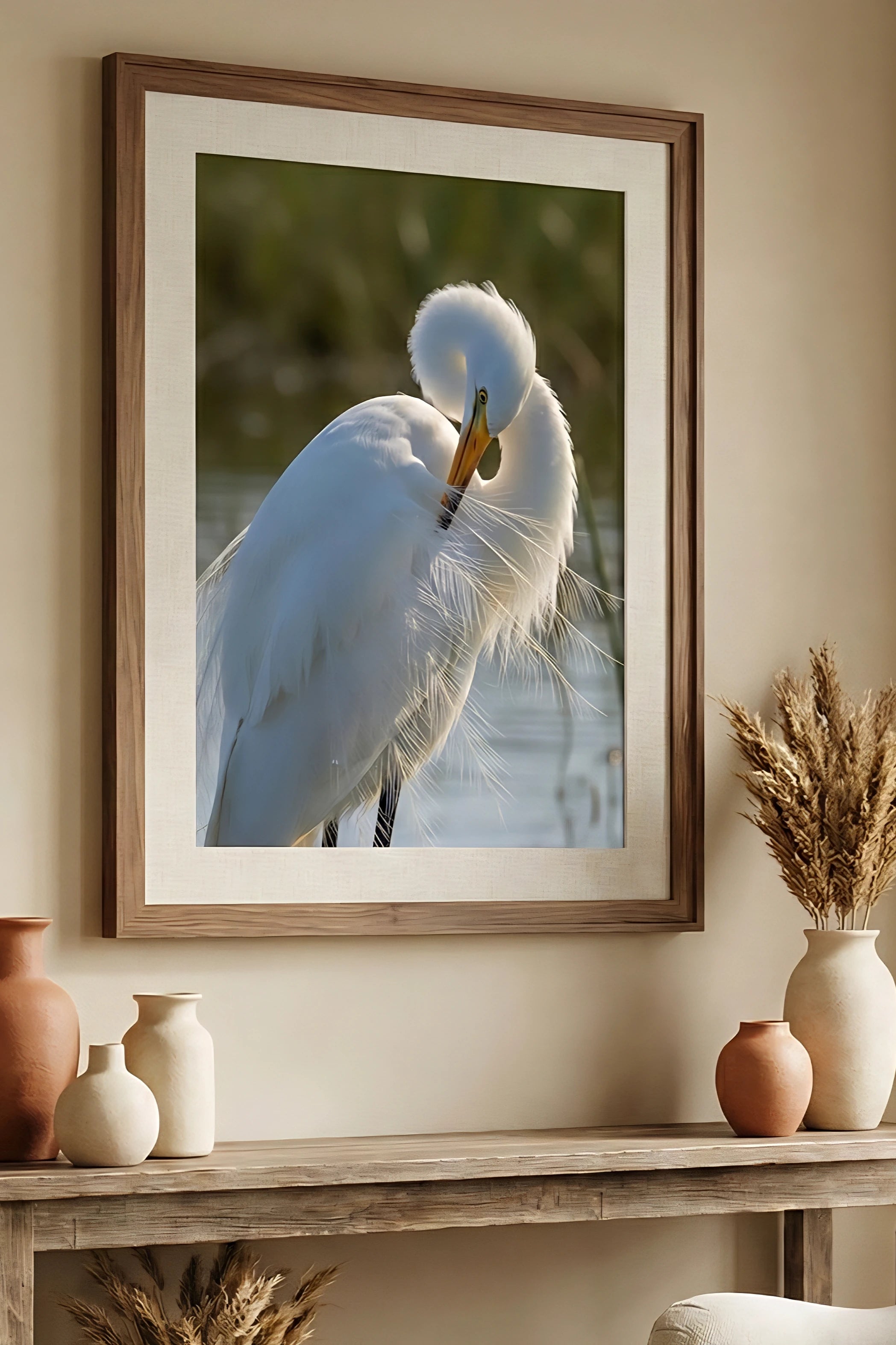 White Egret Wall Art Digital Download – Coastal Marsh Bird Printable Art – Neutral Coastal Decor – Instant Download