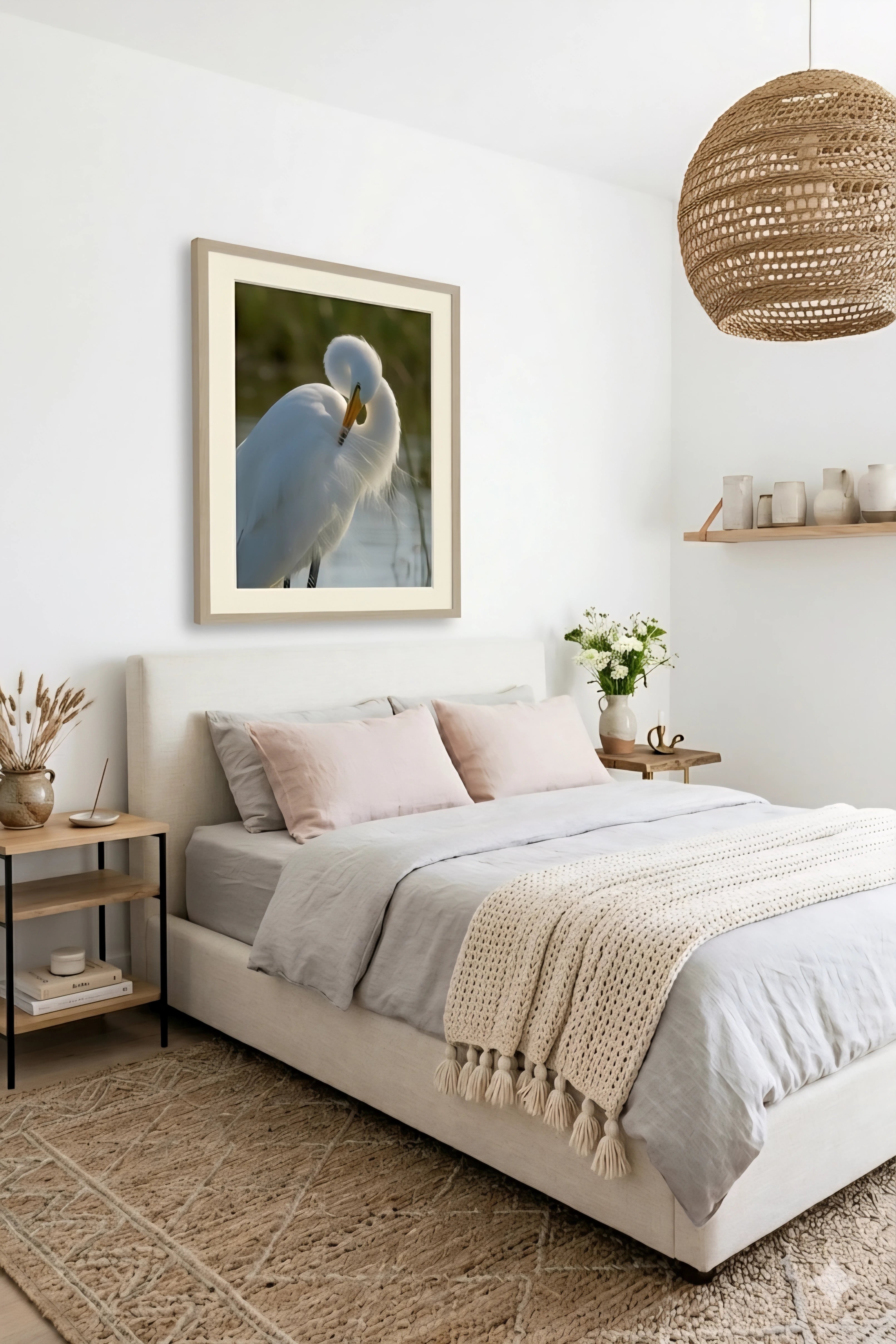 White Egret Wall Art Digital Download – Coastal Marsh Bird Printable Art – Neutral Coastal Decor – Instant Download